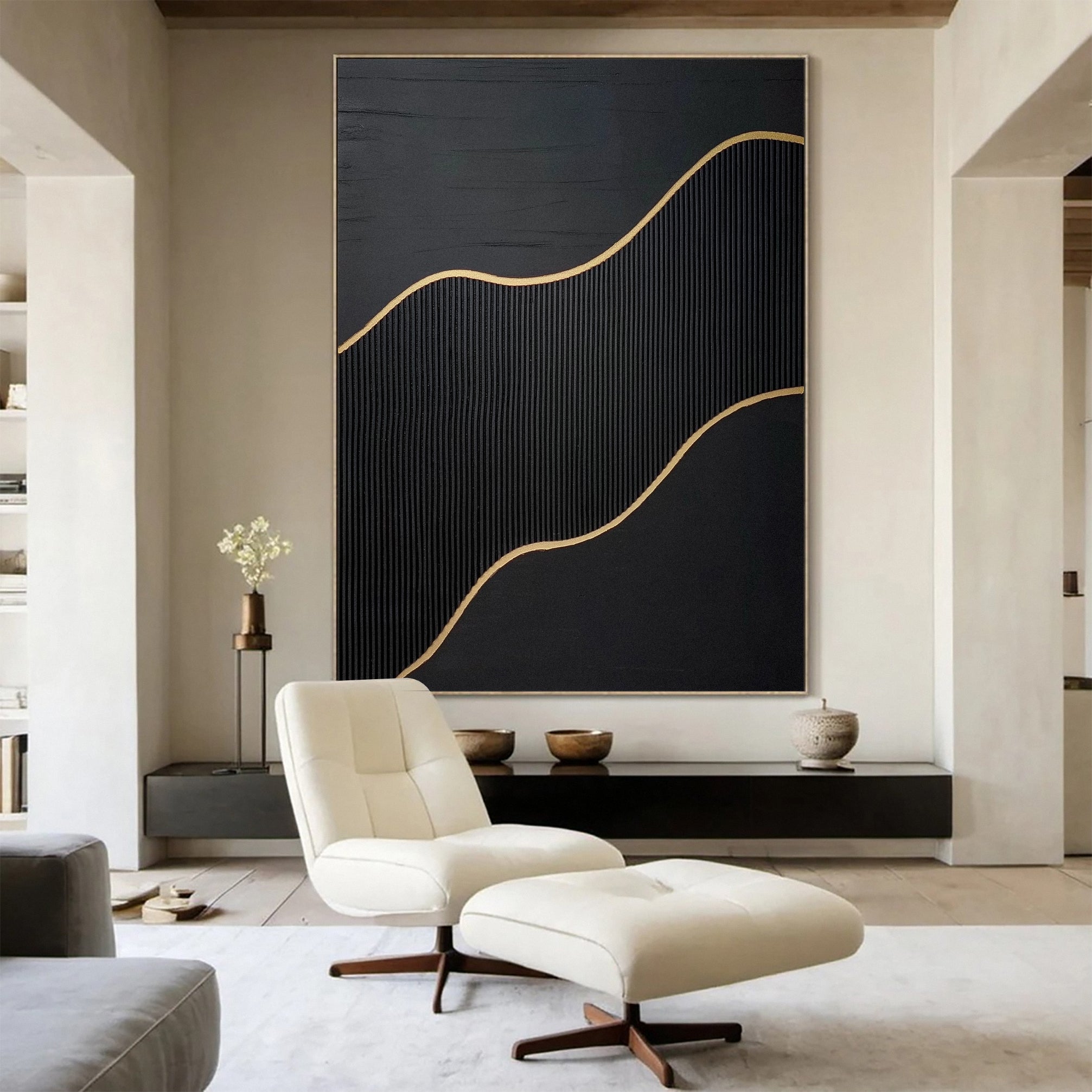 Black & Gold Minimalist Wall Art Modern Abstract Design #MM125