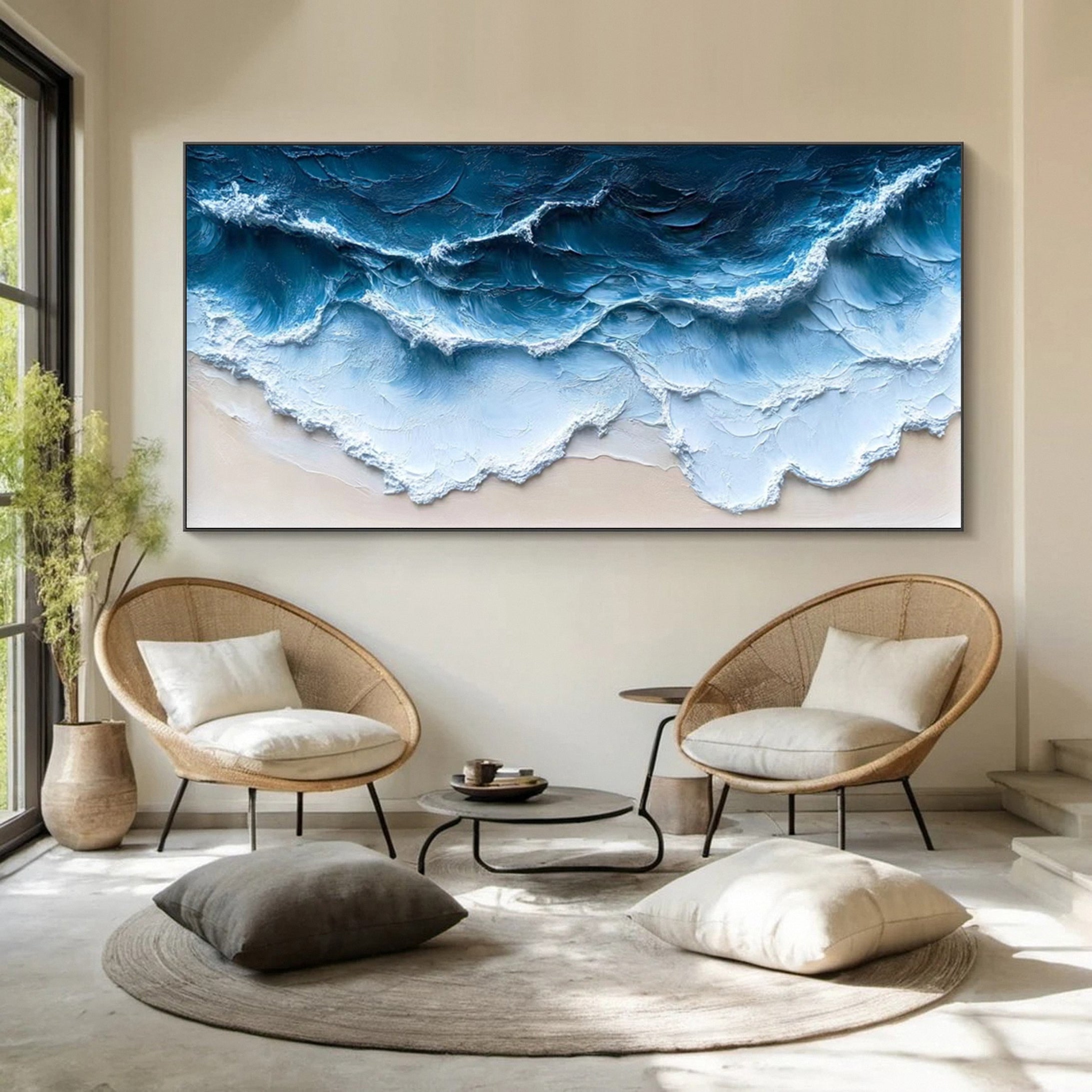 Large Textured Ocean Wave Canvas Modern Coastal Wall Art #OP013