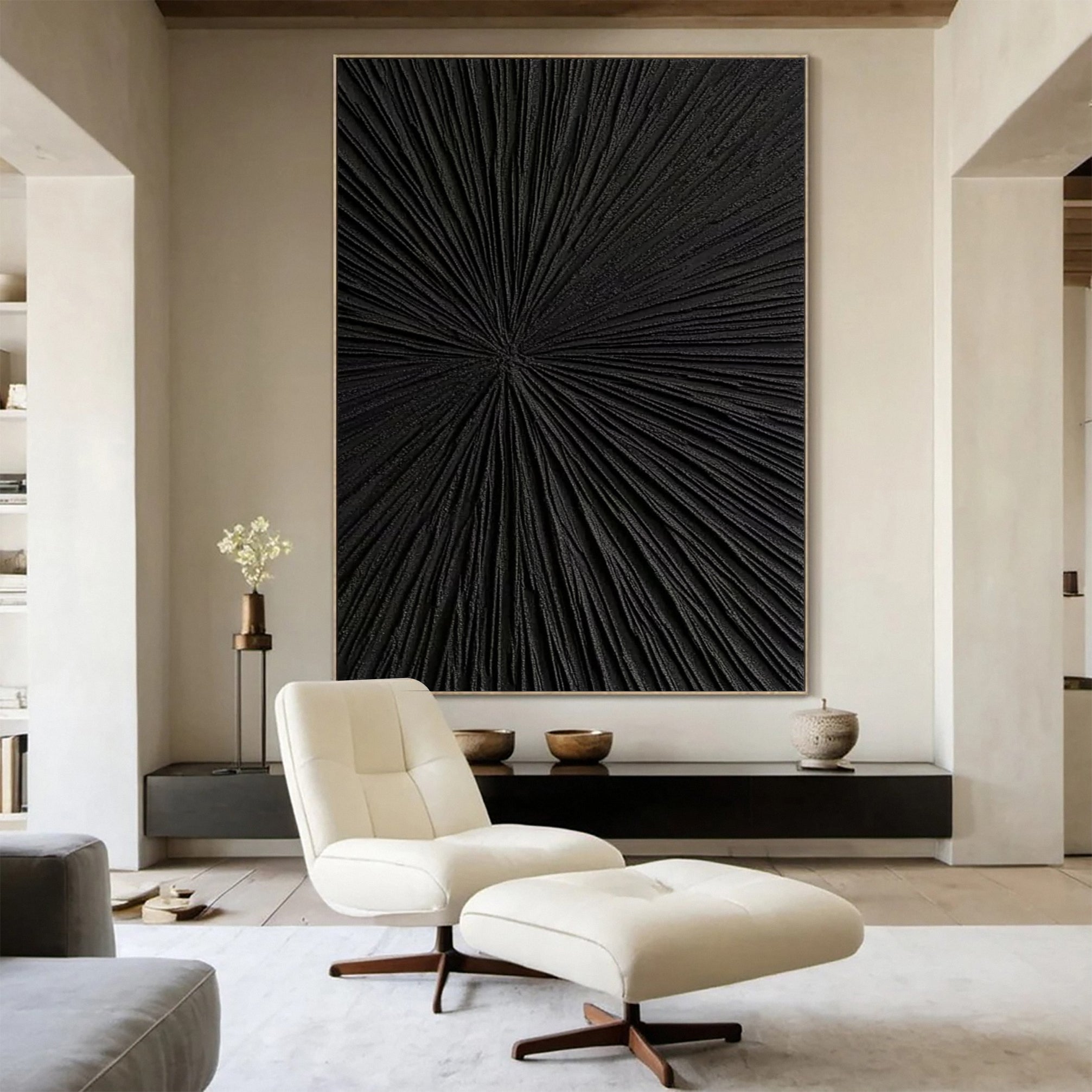 Sleek Black Textured Canvas Art Modern Wall Accent #MM121