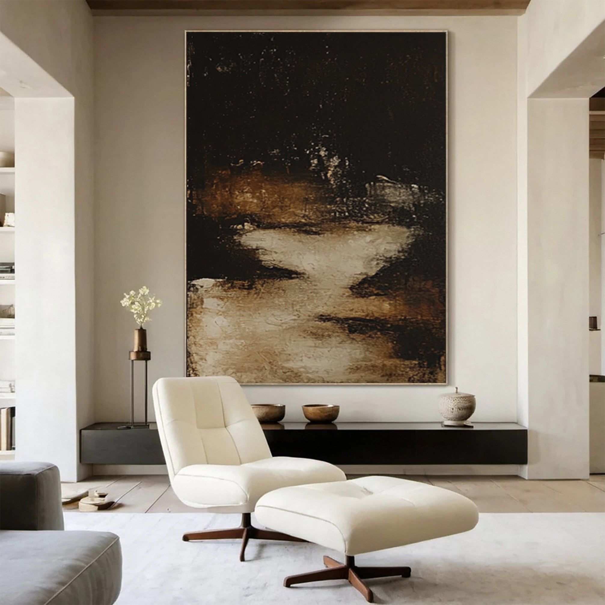 Elegant Dark and Earthy Abstract Art for Living Room Decor #MM150