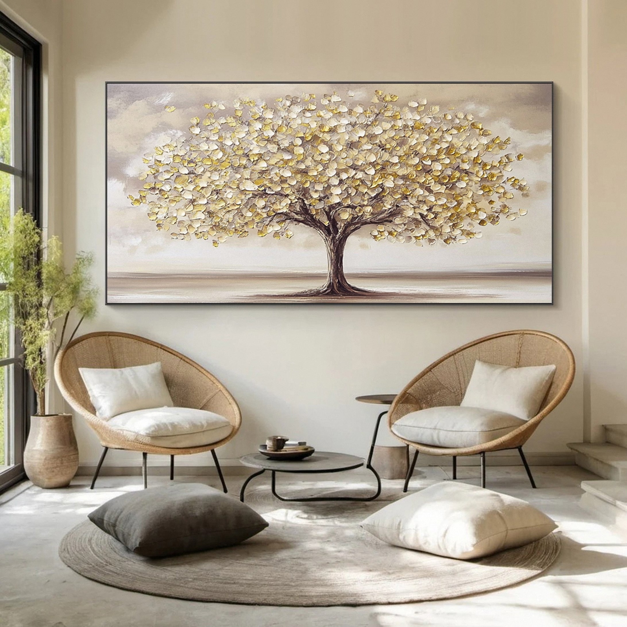 Luxurious Golden Tree Artwork Rich Textured Decor #TP031