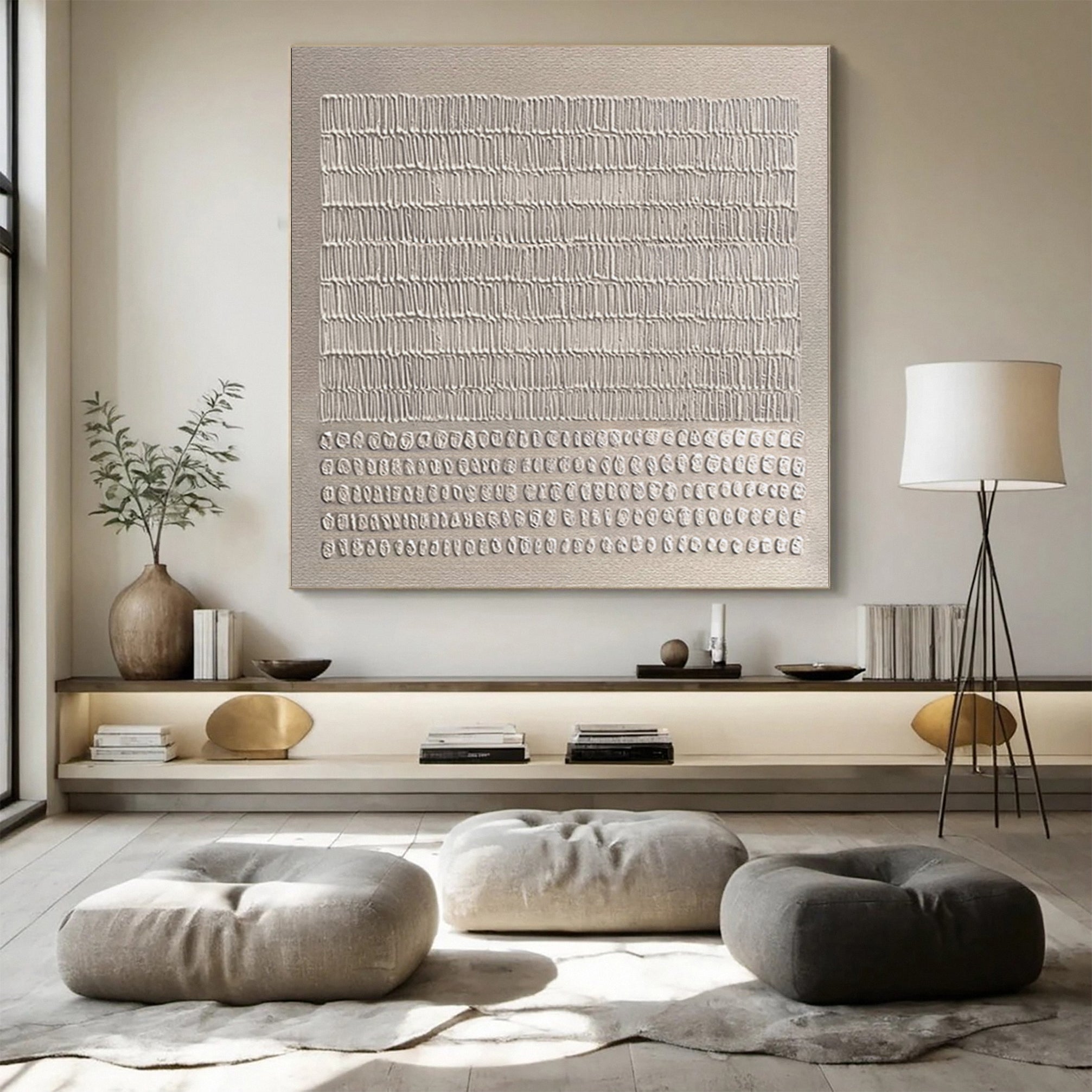 Contemporary Neutral Painting with Tactile Vertical Impressions #MM586