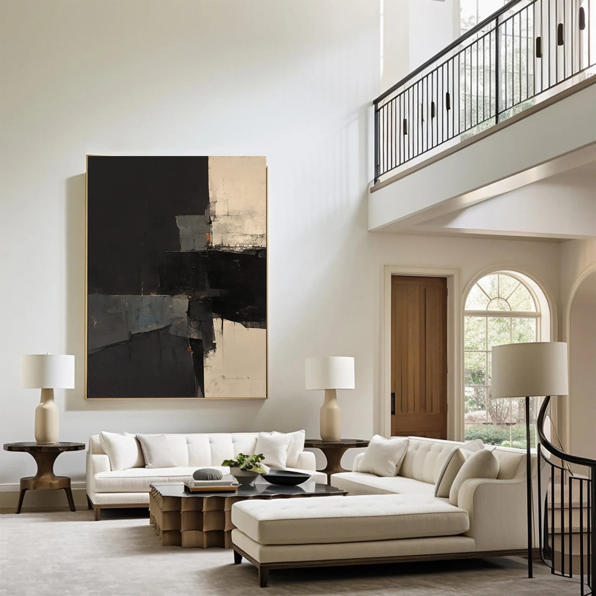 Modern Abstract Painting in Black and Beige #AB033