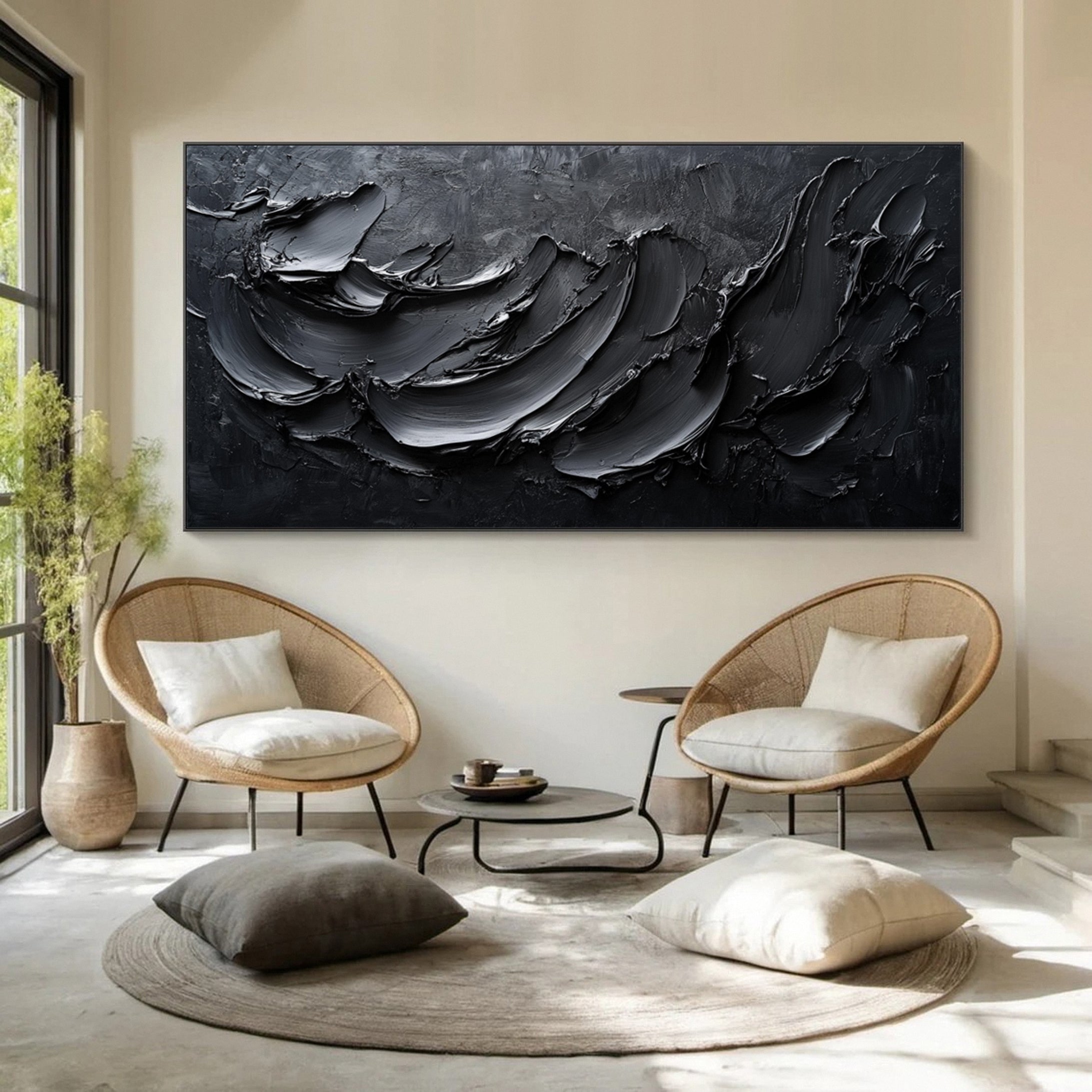 Luxurious Black Textured Artwork Modern Home Decor #MM111