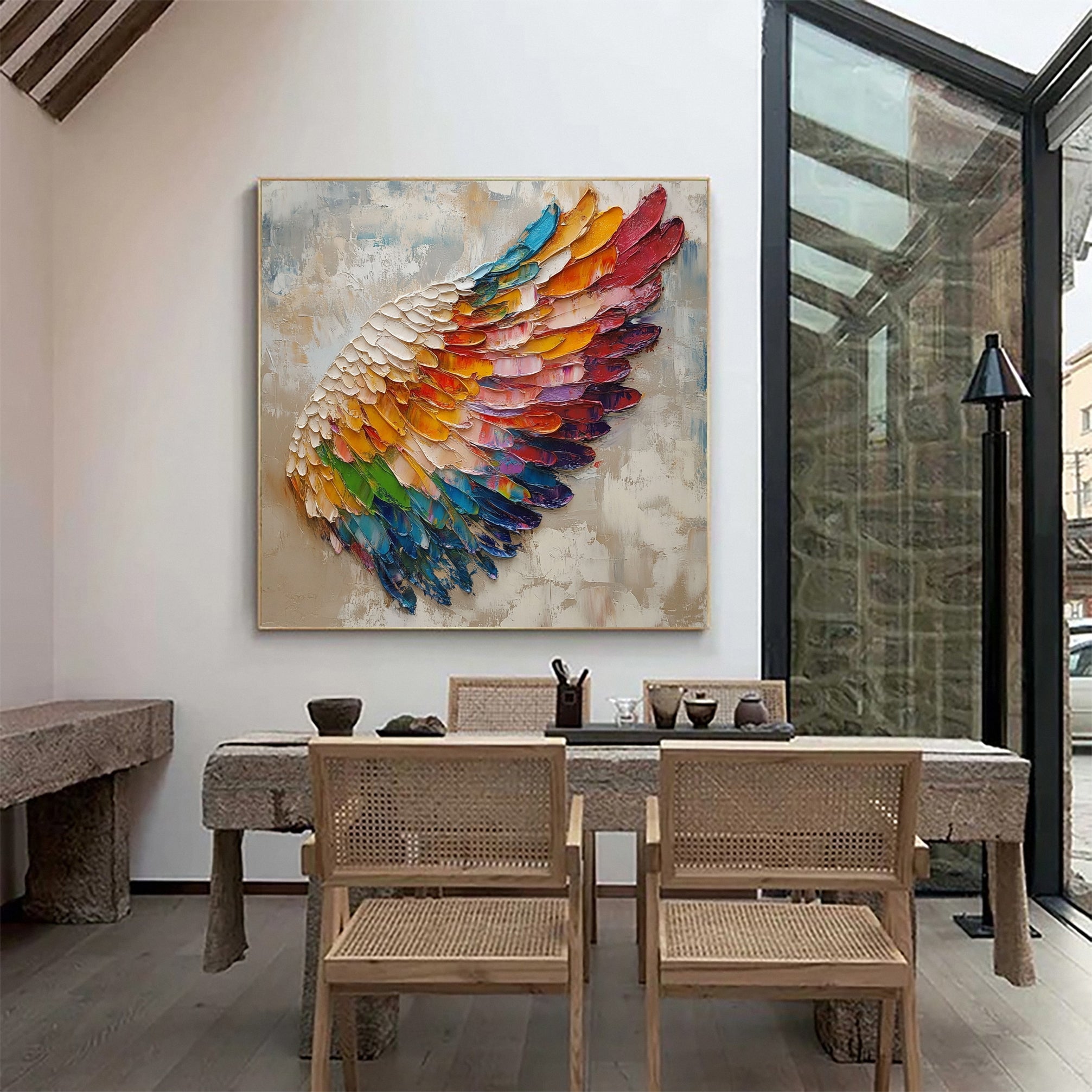 Large Colorful Wing Abstract Art Modern Textured Canvas #MM155