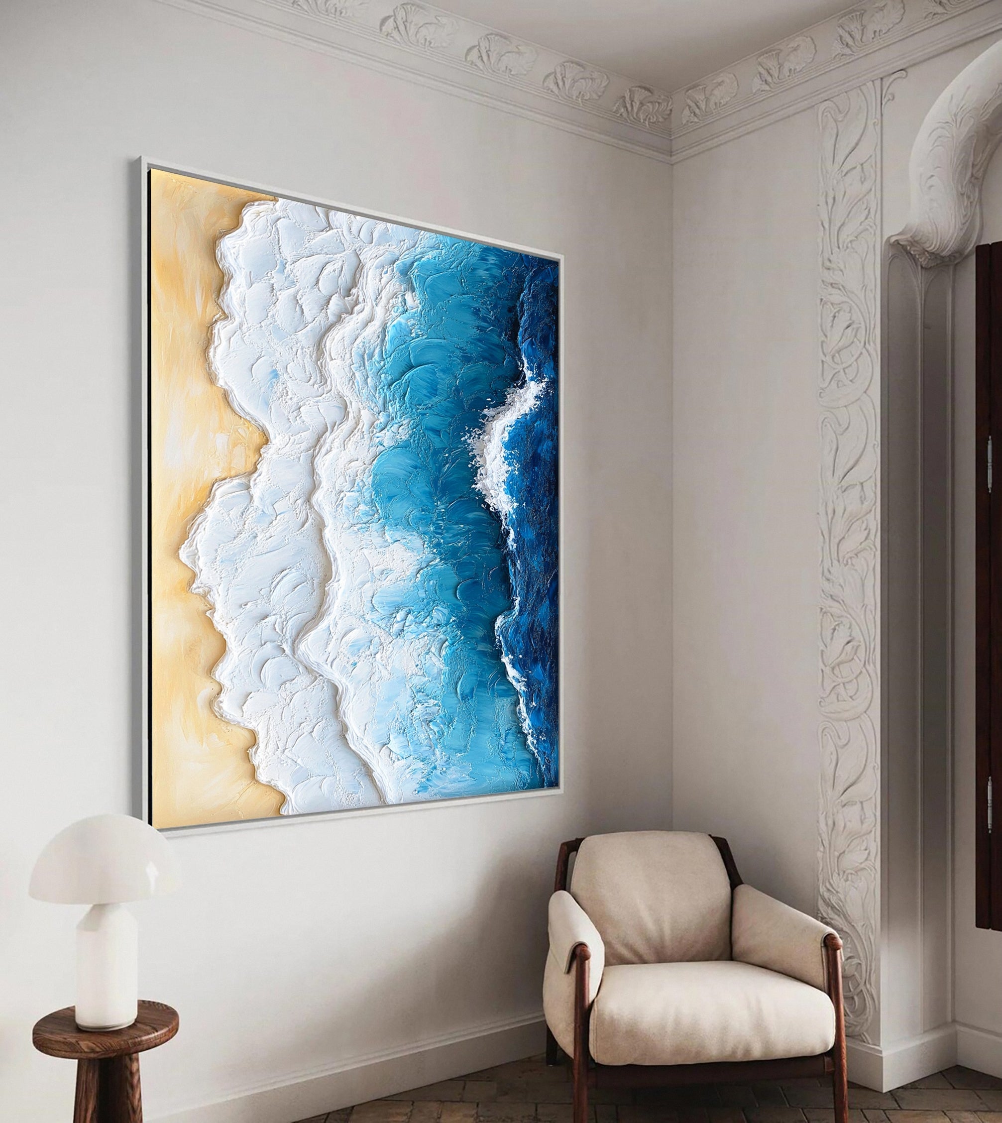 Modern Beach Canvas Art Vibrant Textured Ocean Wave Painting #OP030