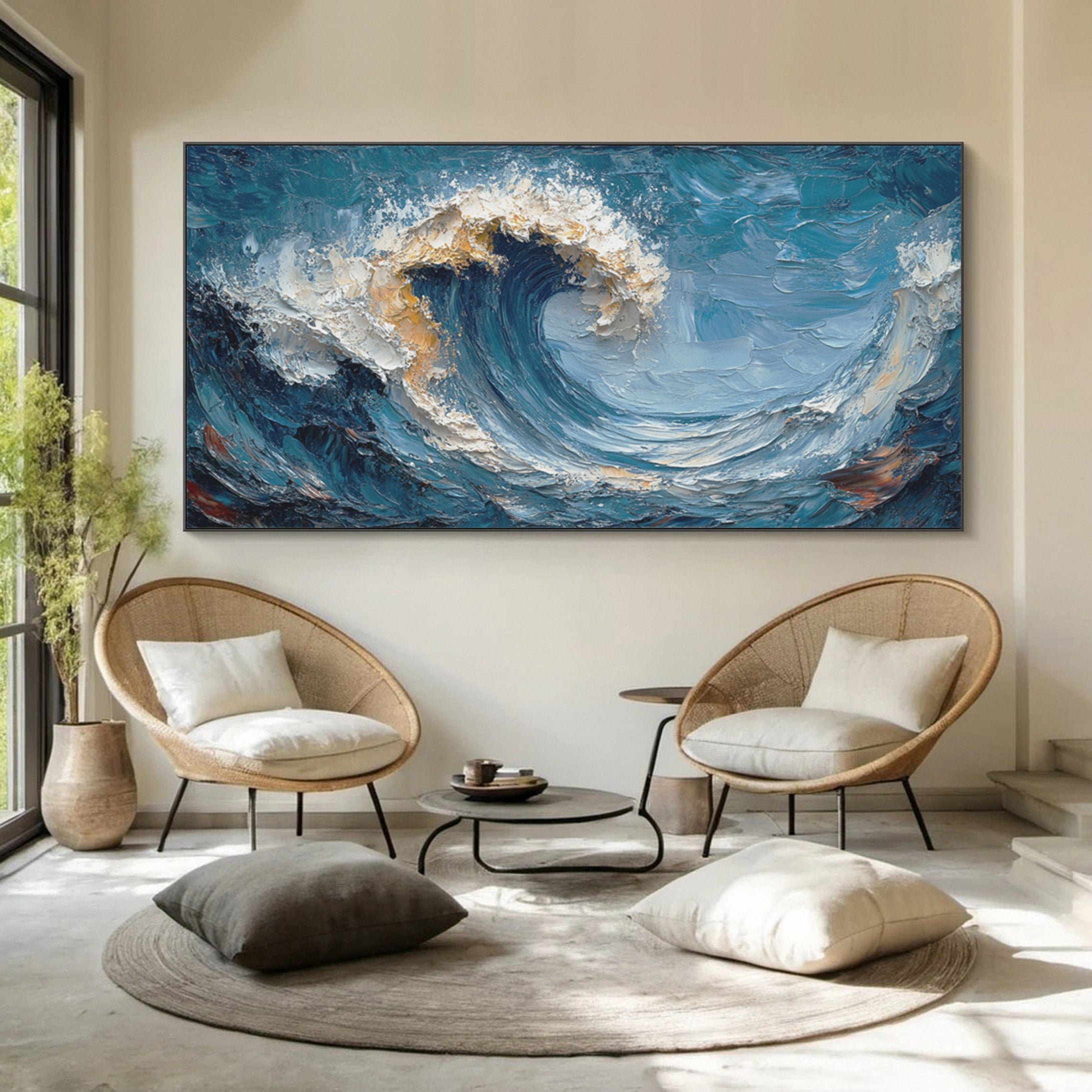 Large Abstract Ocean Wave Canvas Dynamic Coastal Wall Art #OP028