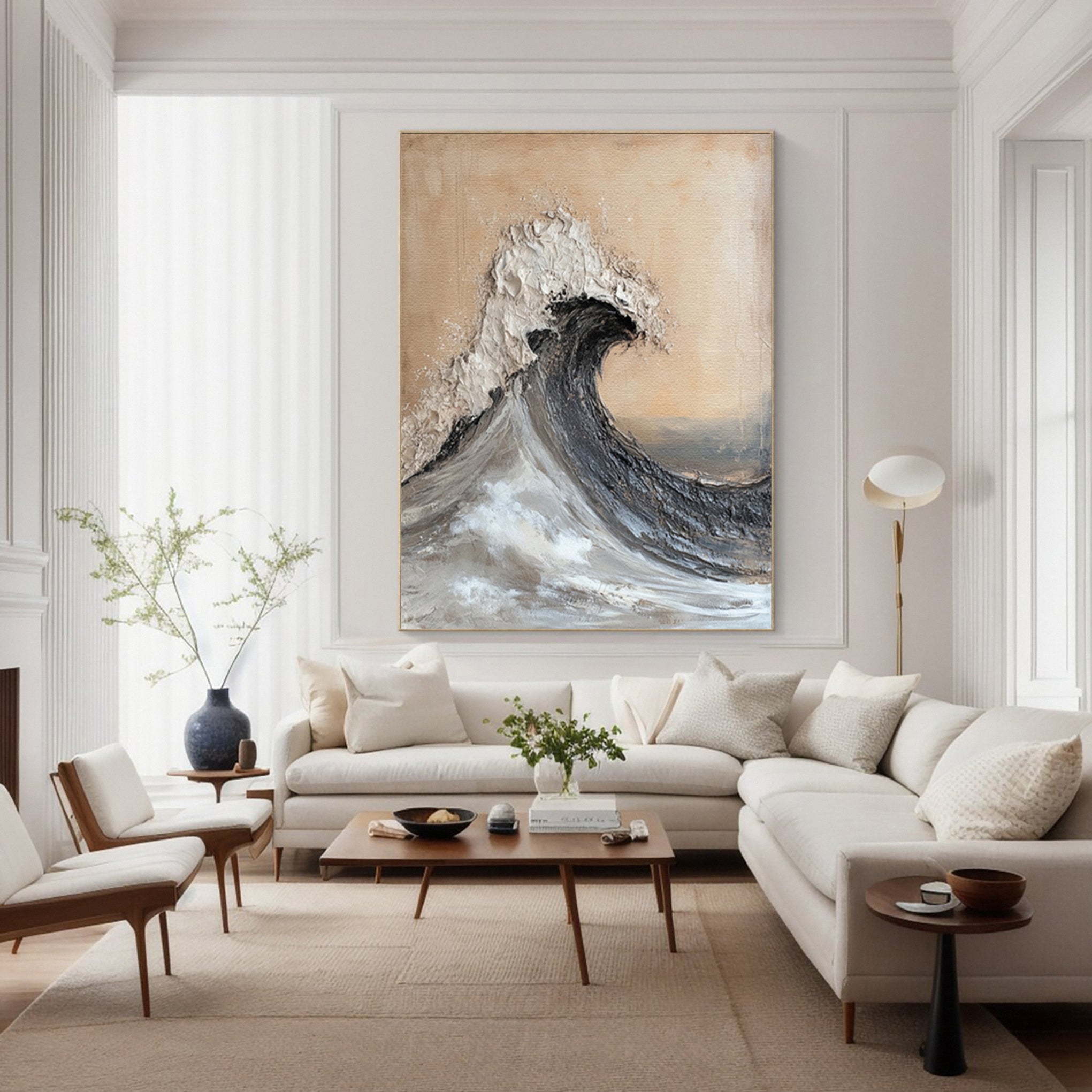 Textured Coastal Curl: Ocean Wave Canvas with Foaming Detail #MM629