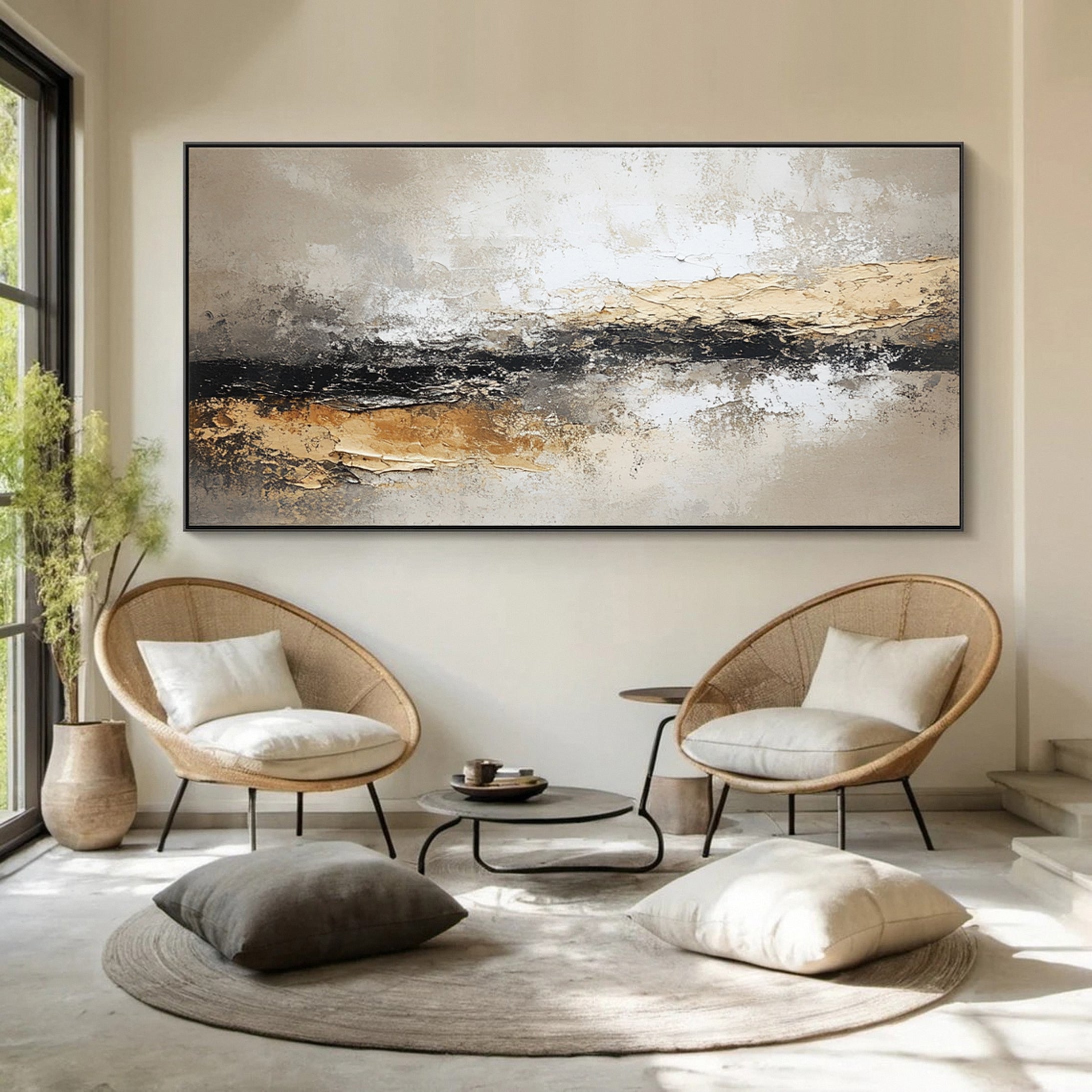 Large Neutral Abstract Wall Art for Living Room #AB027