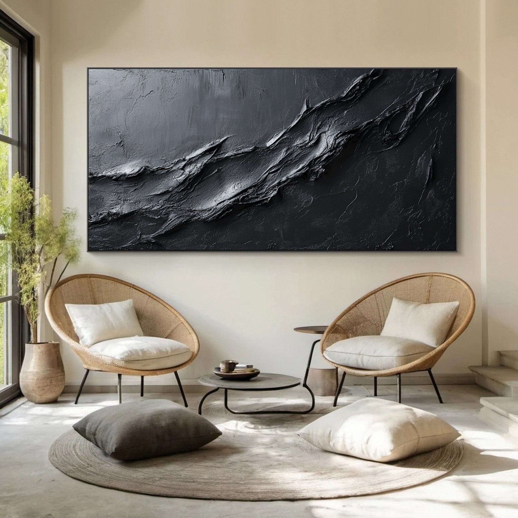 Luxurious Black Textured Artwork Modern Home Accent #MM113