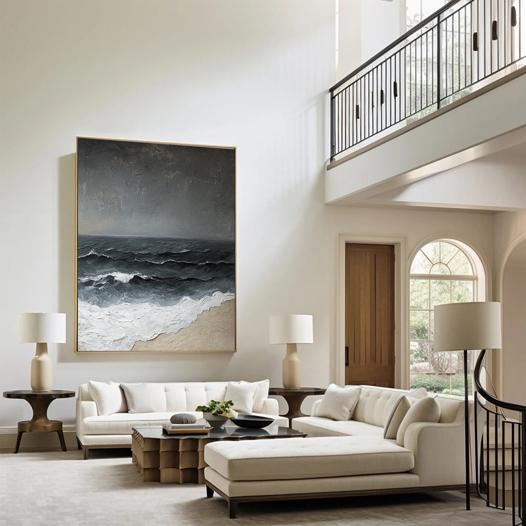 Textured Stormy Ocean Canvas Abstract Coastal Wall Decor #OP036