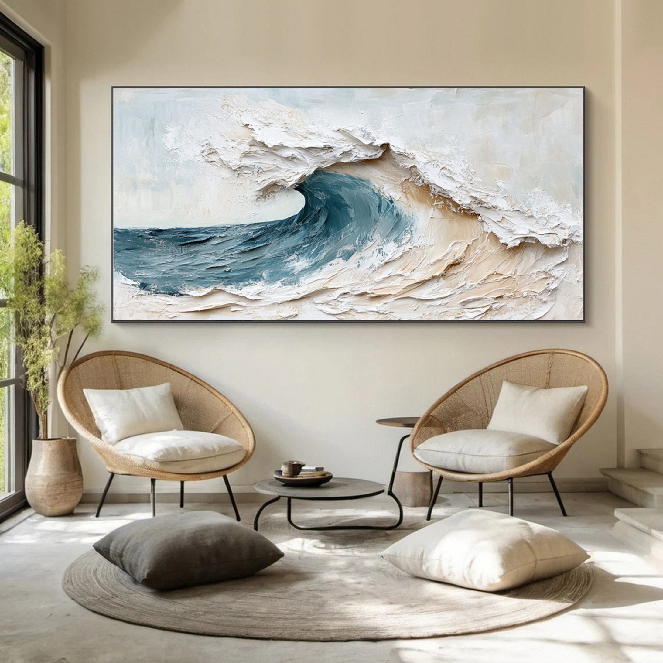 Large Textured Ocean Canvas Abstract Wave Wall Art #OP019