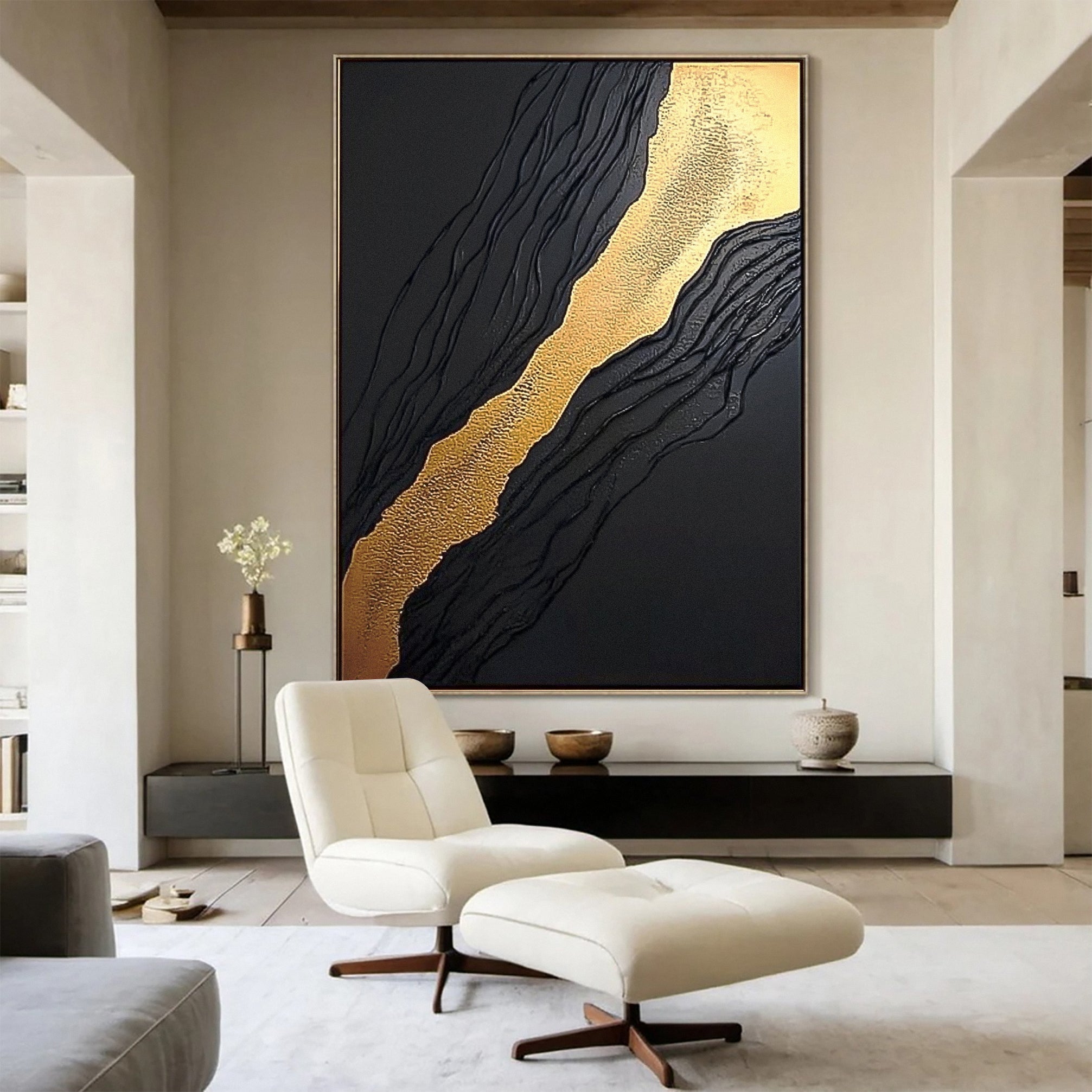 Luxurious Black & Gold Abstract Wall Art