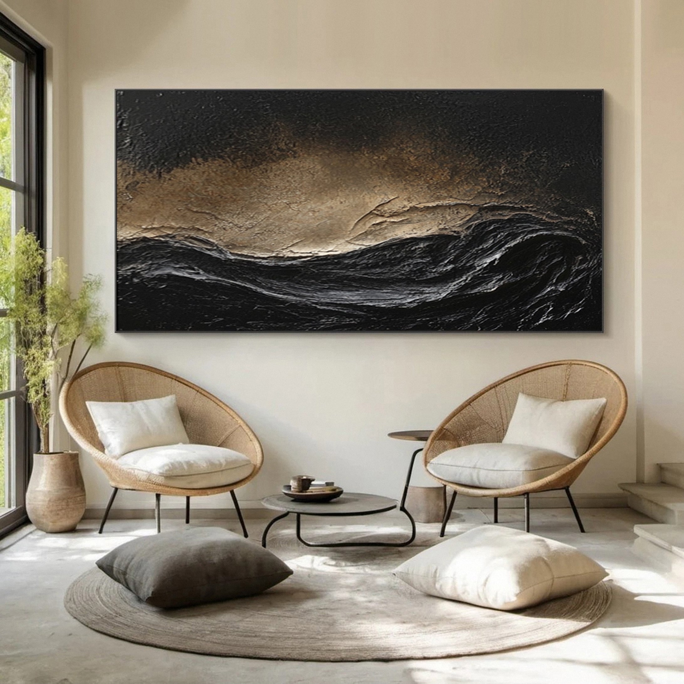 Dynamic Dark Wave Abstract Painting for Elegant Spaces #MM147