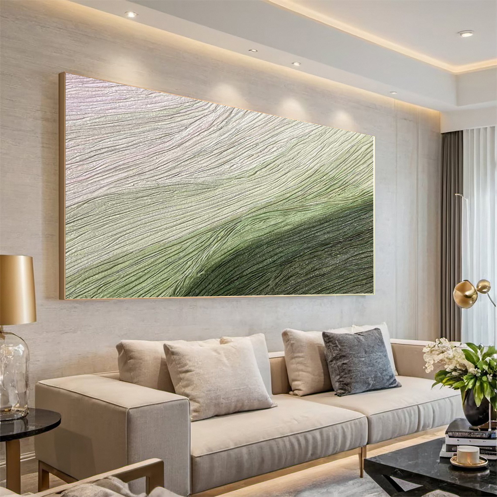Green Abstract Art with a Textured Horizontal Surface #MM632