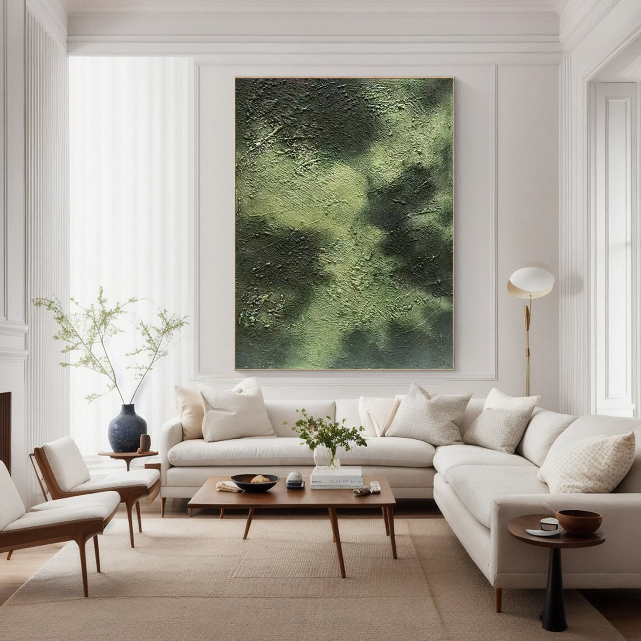 Textured Verdant Depths: Abstract Art in Layered Greens #MM635