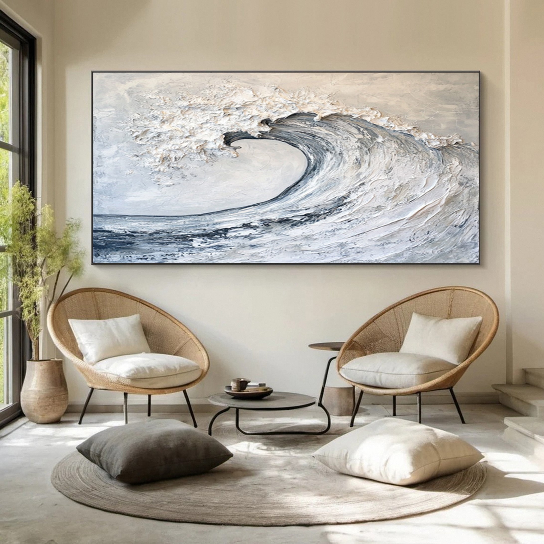 Luxury Ocean Wave Art Neutral Textured Canvas Decor #OP025