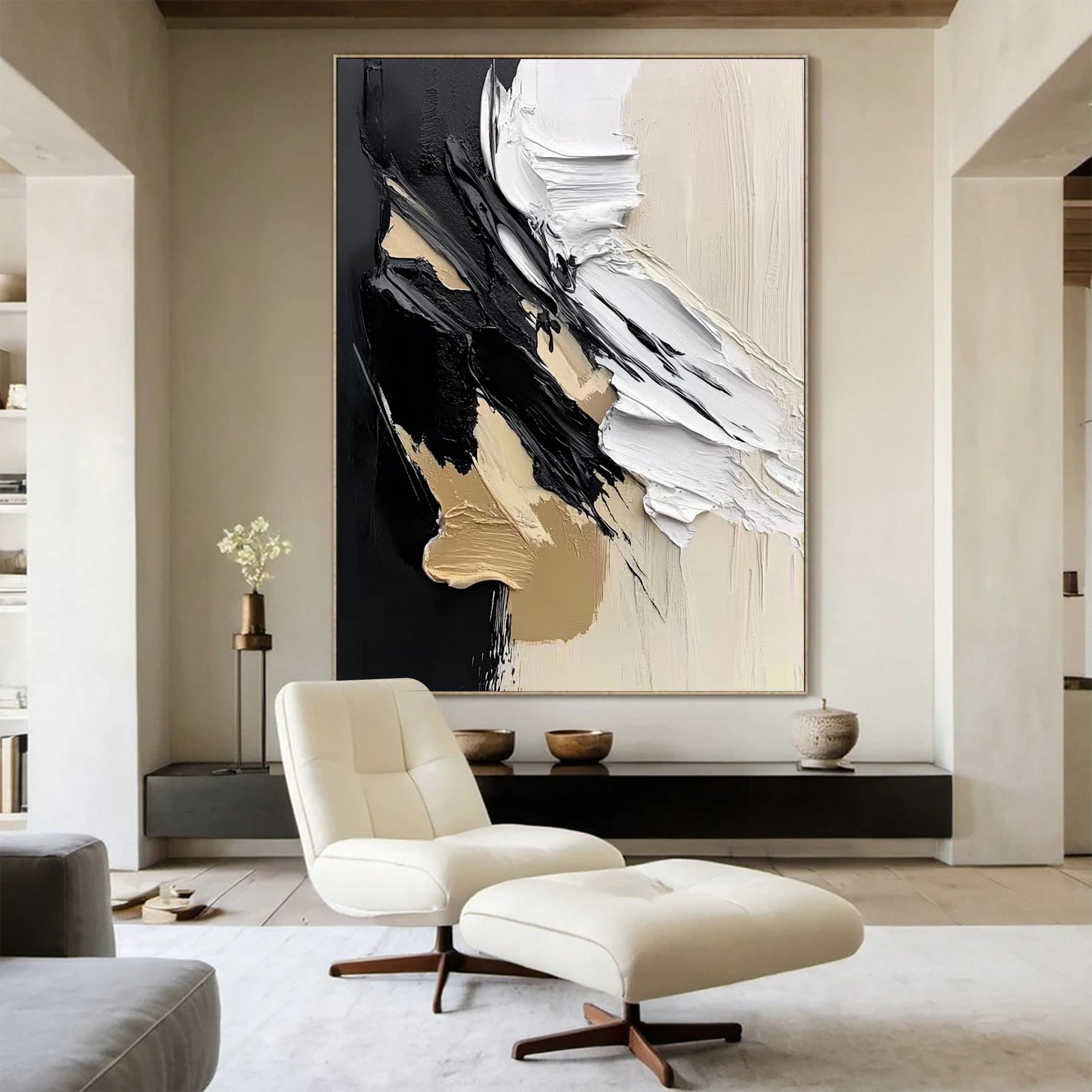 Neutral Tone Textured Art Black & White Statement Piece #MM152