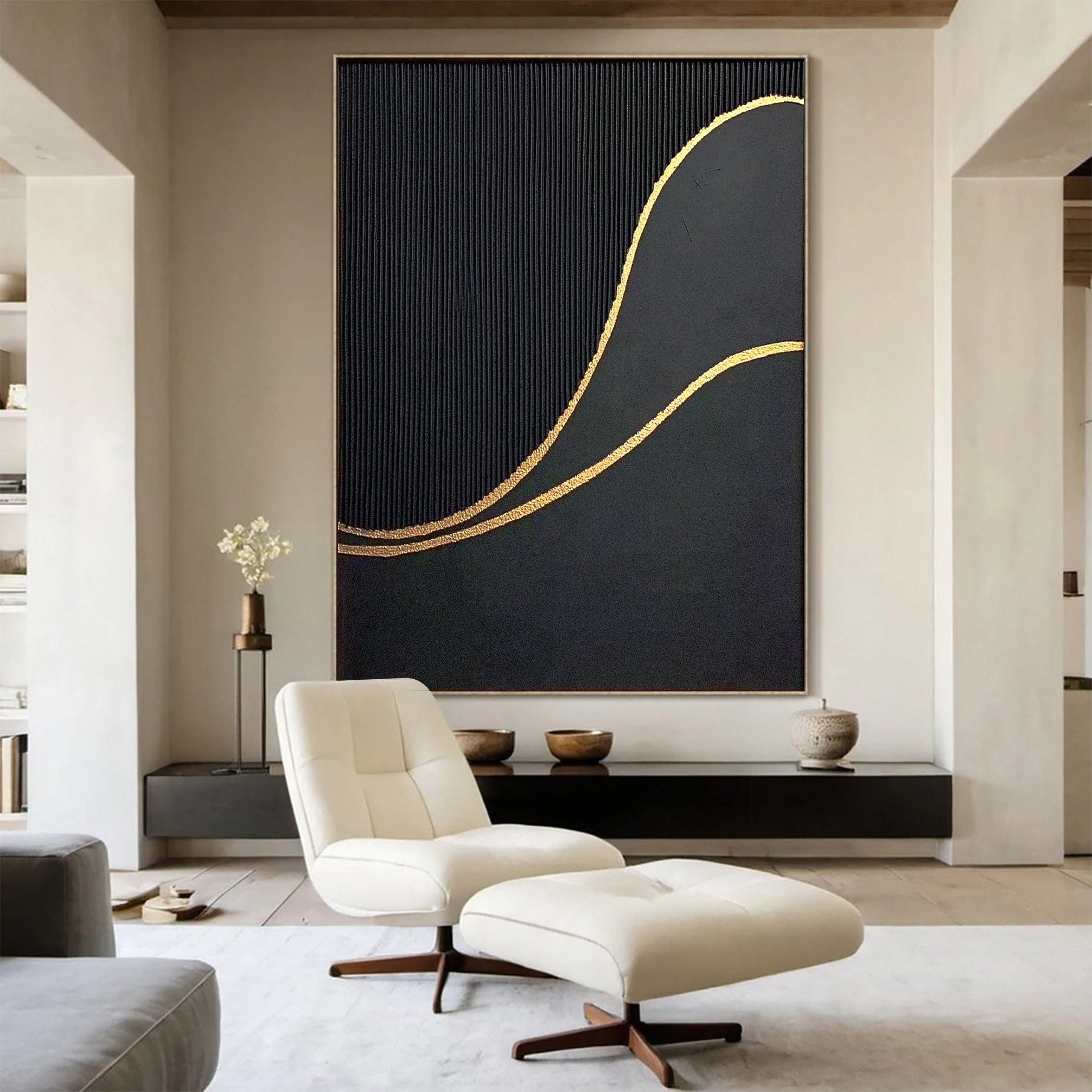 Elegant Black and Gold Abstract Painting #MM124