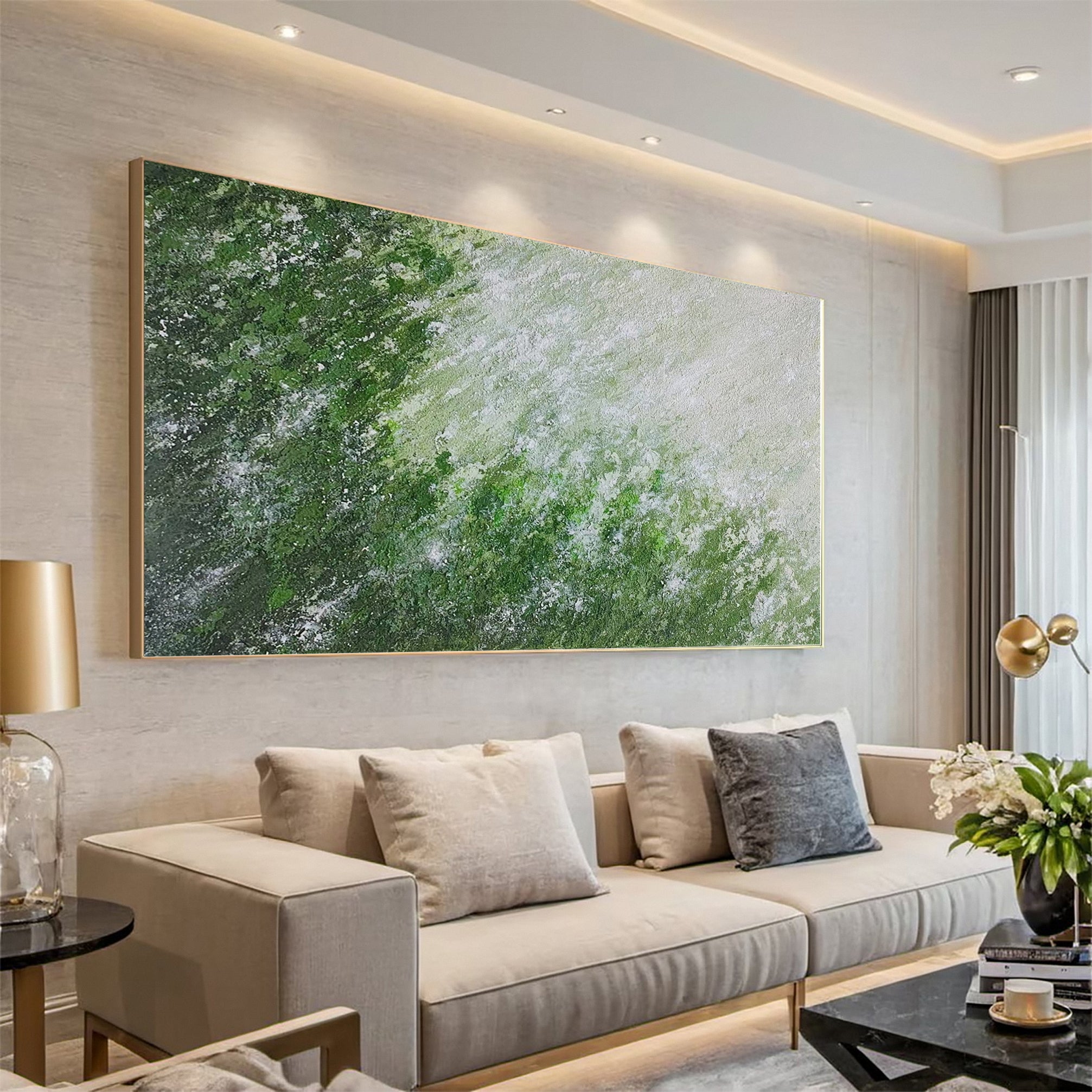 Contemporary Abstract Painting with Green and Neutral Blend #MM636