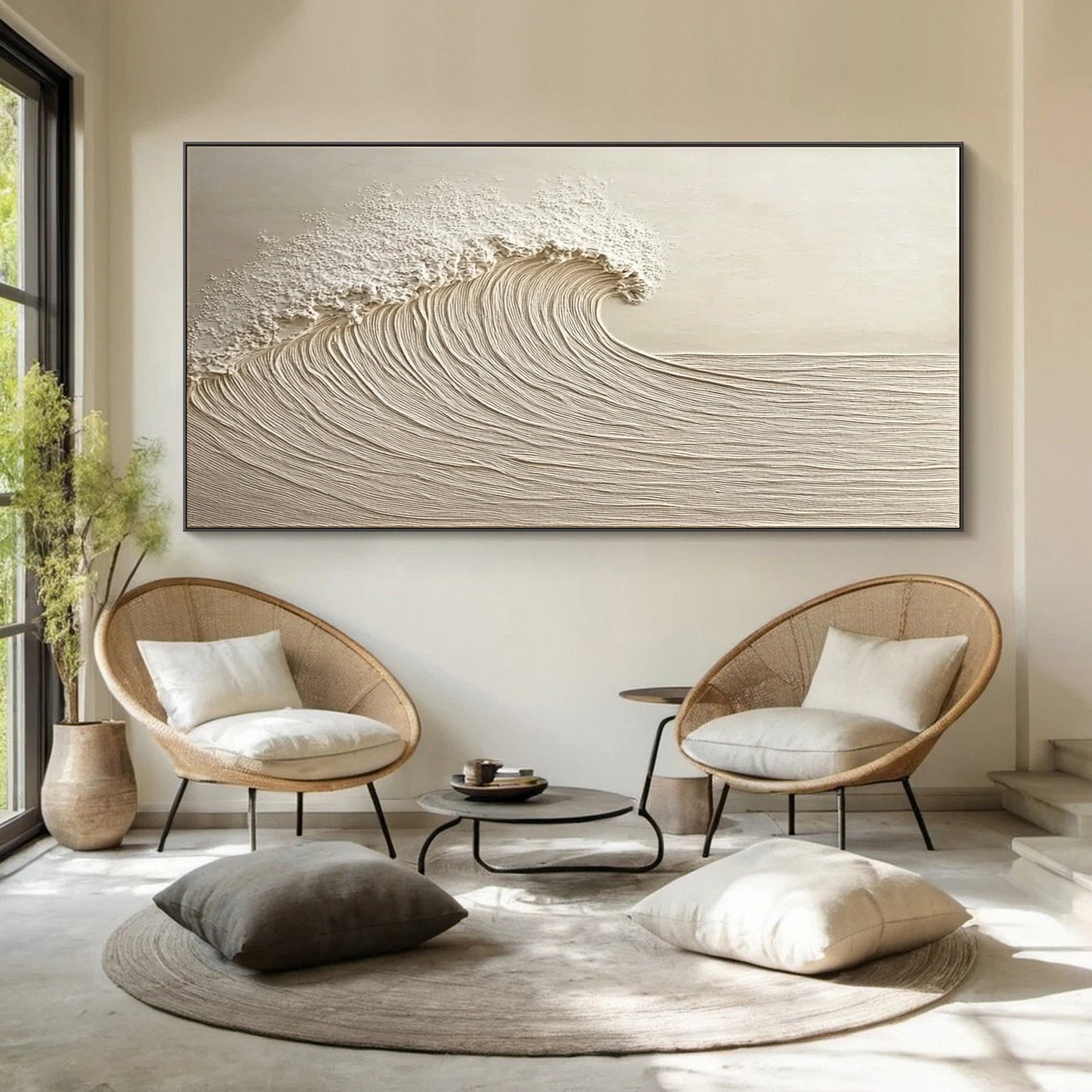 Textured Neutral Wave Canvas Abstract Coastal Wall Art for Home #OP048