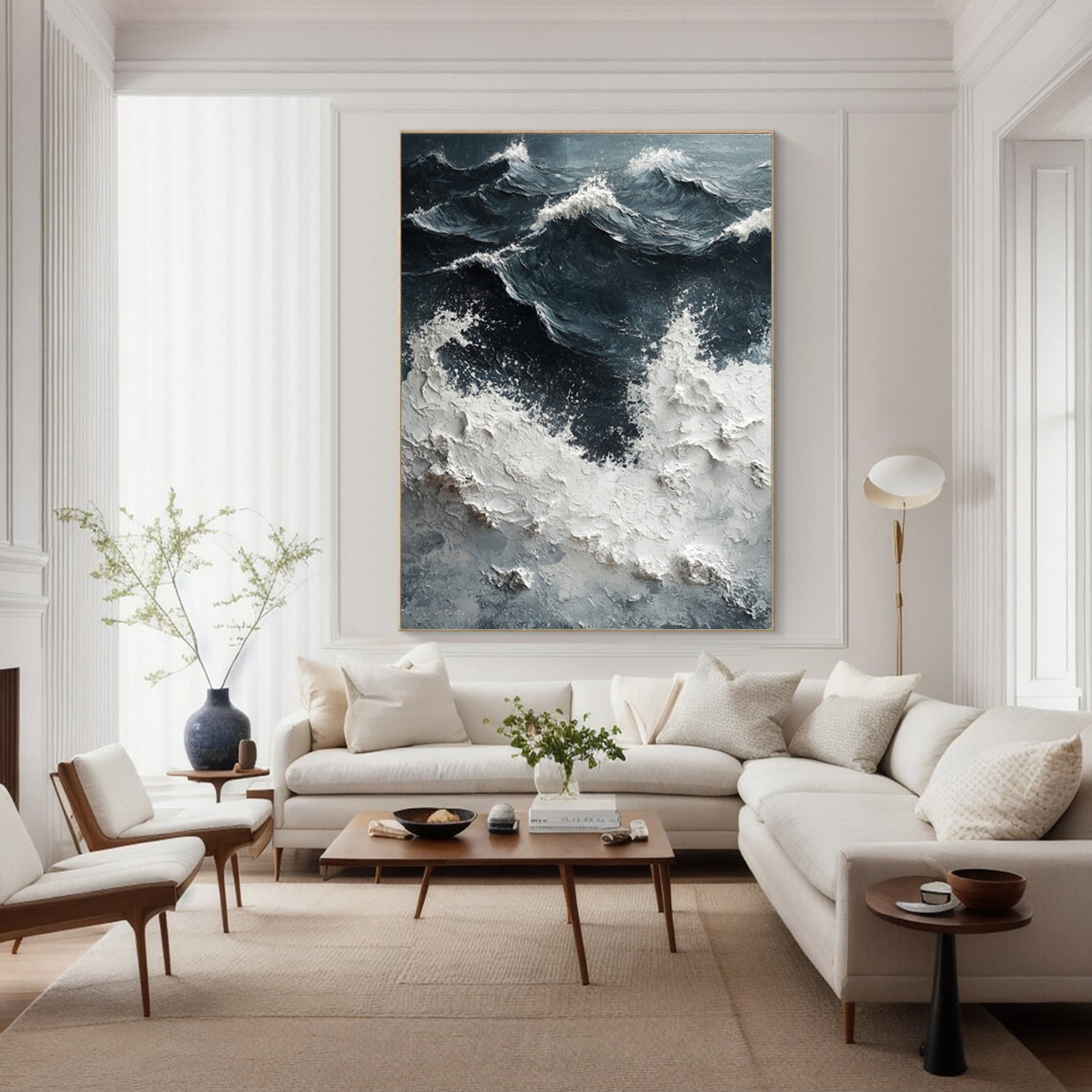 Noir Depths Surge: Dynamic Wave Art with Crashing Whitecaps #MM628
