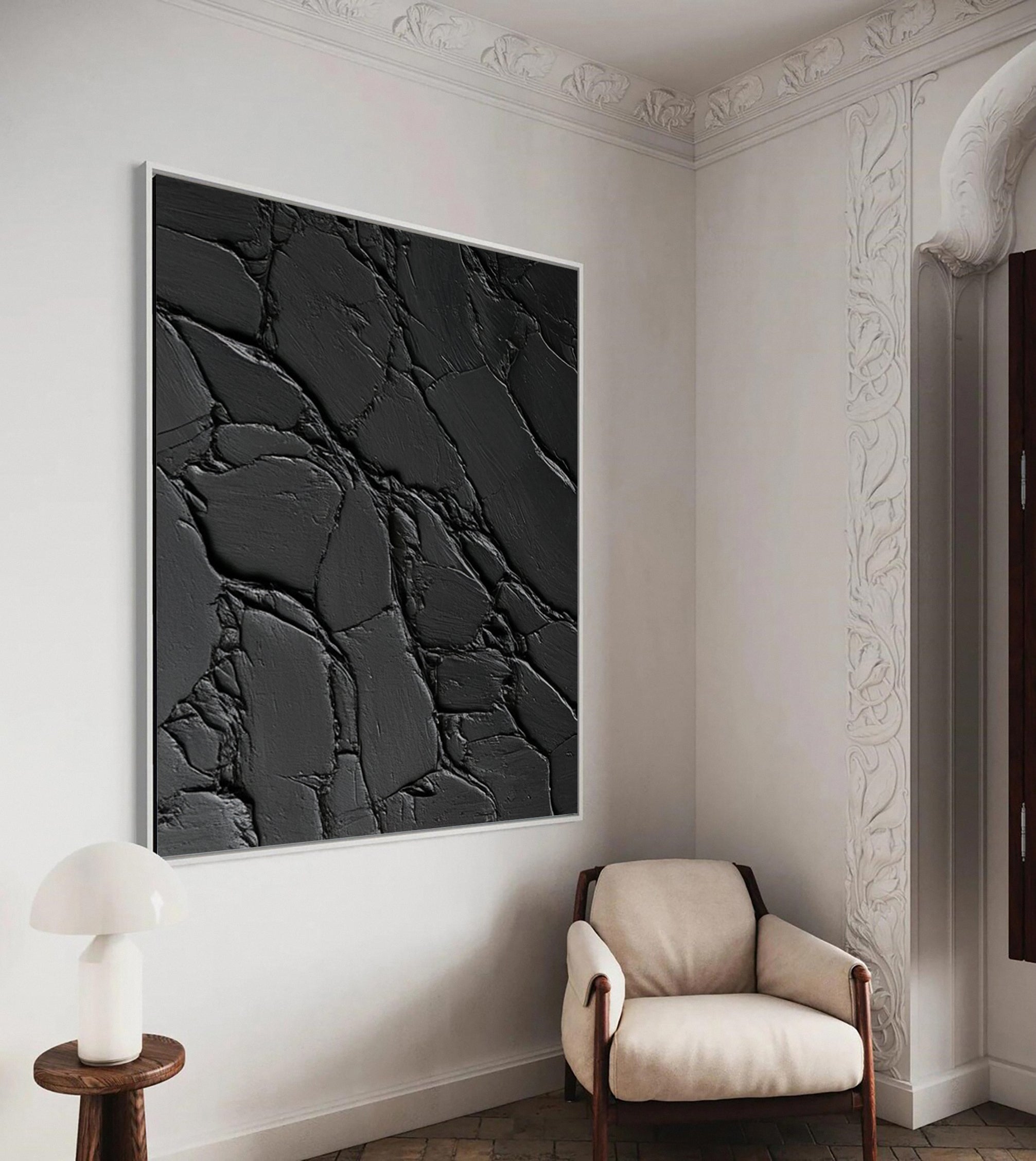 Contemporary Black Canvas Art Minimalist Texture #MM119