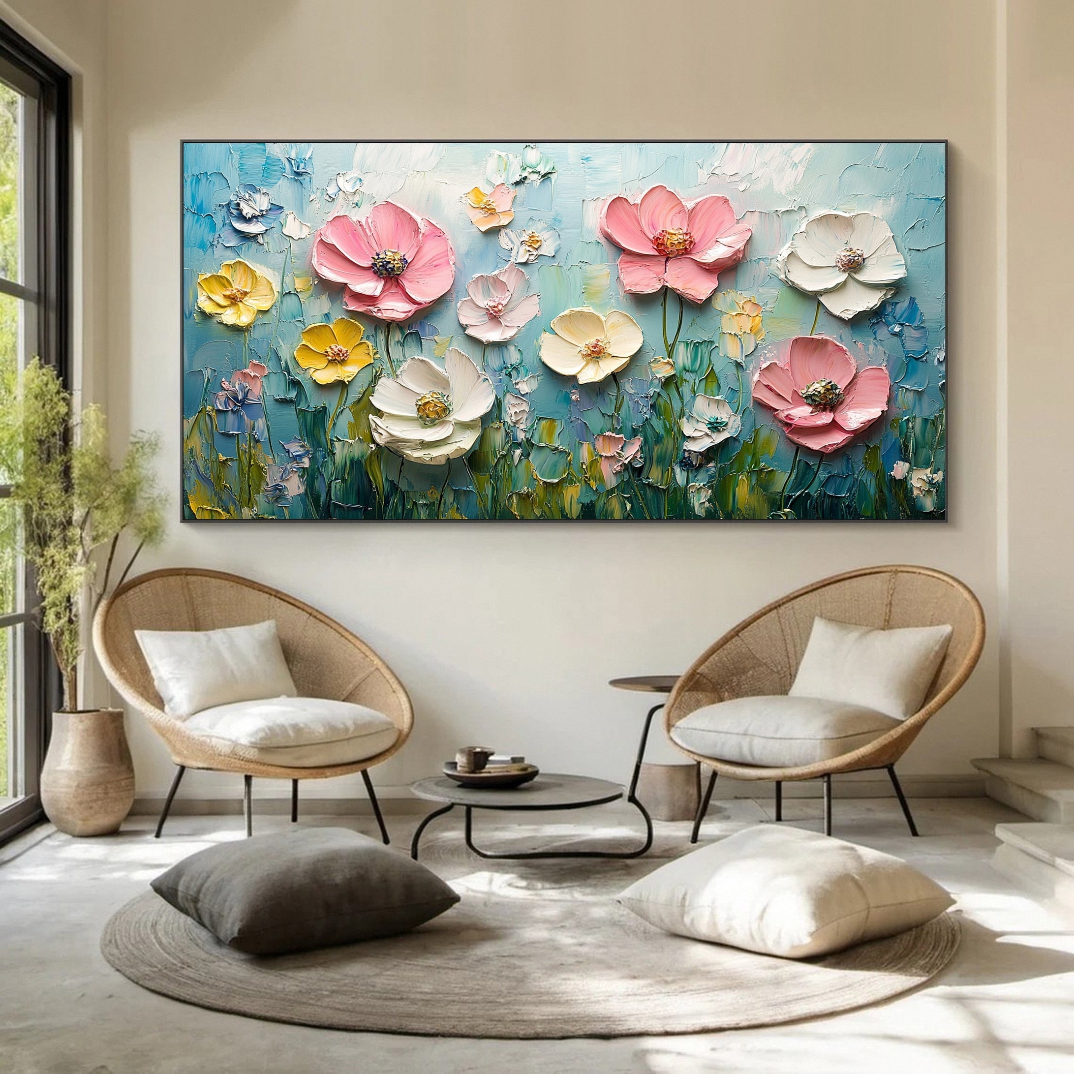 Textured Flower Field Unique Handmade Canvas Art for Modern Spaces #FB031