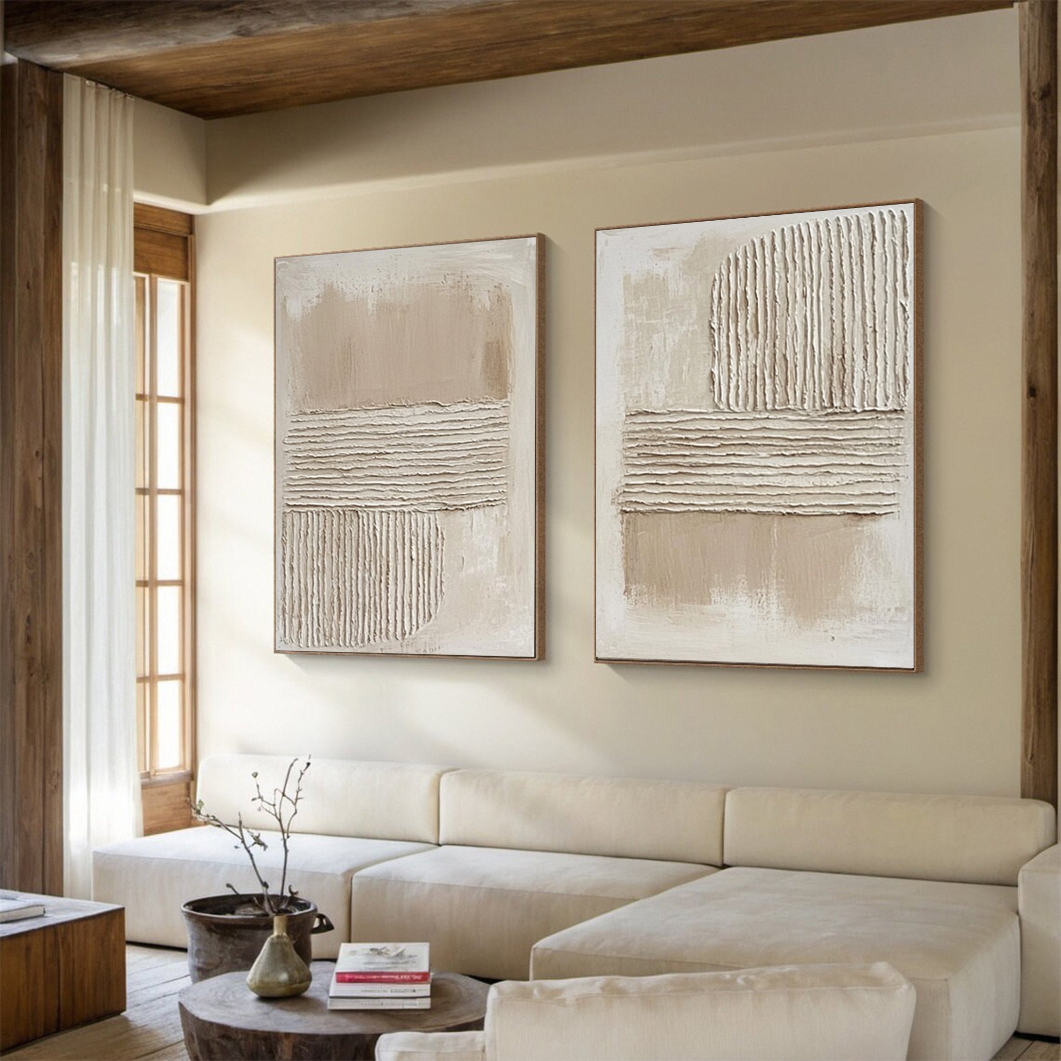 Minimalist Textured Set of 2 with Horizontal and Curved Relief #MM606