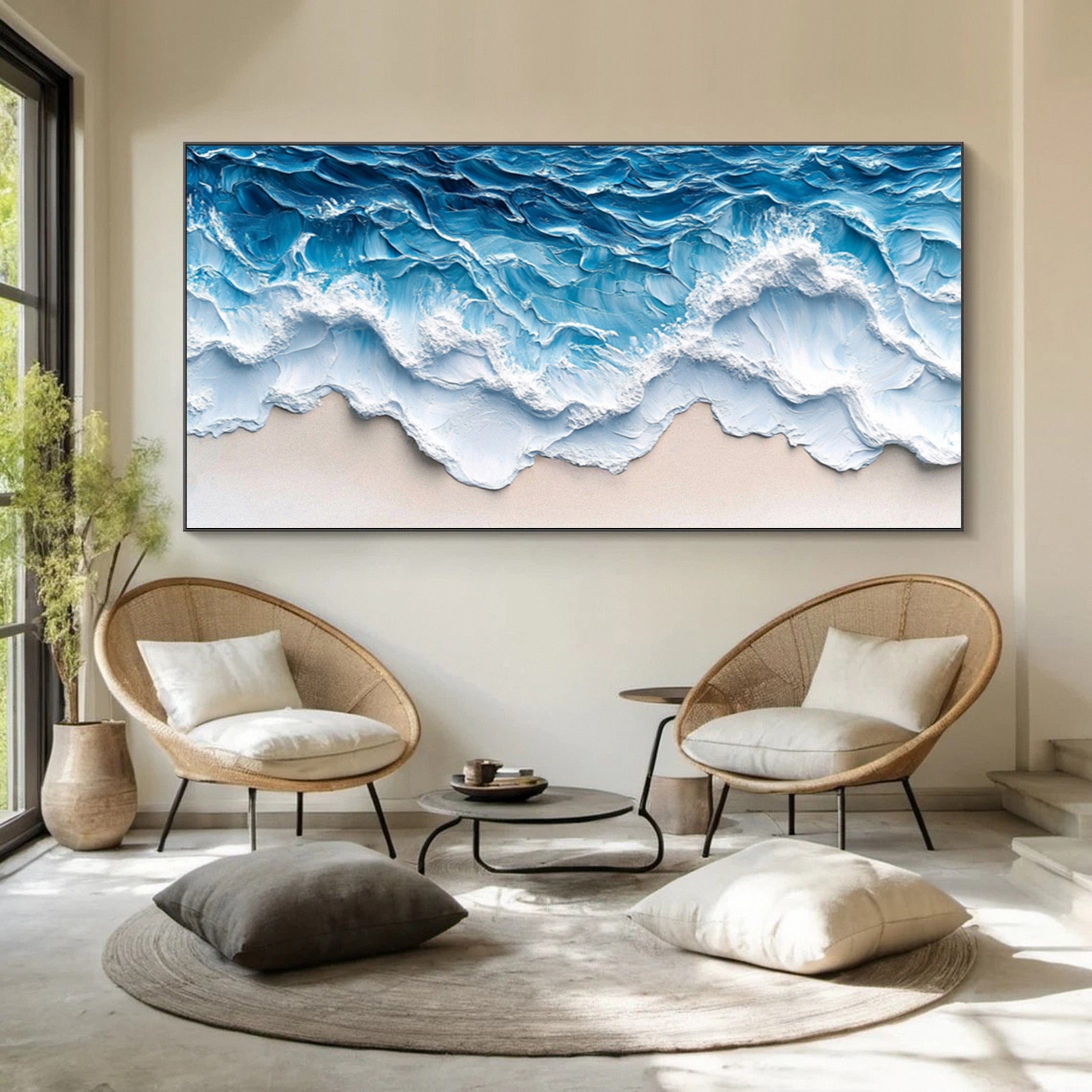 Handmade Beach Wave Painting Coastal Canvas Art for Home #OP008