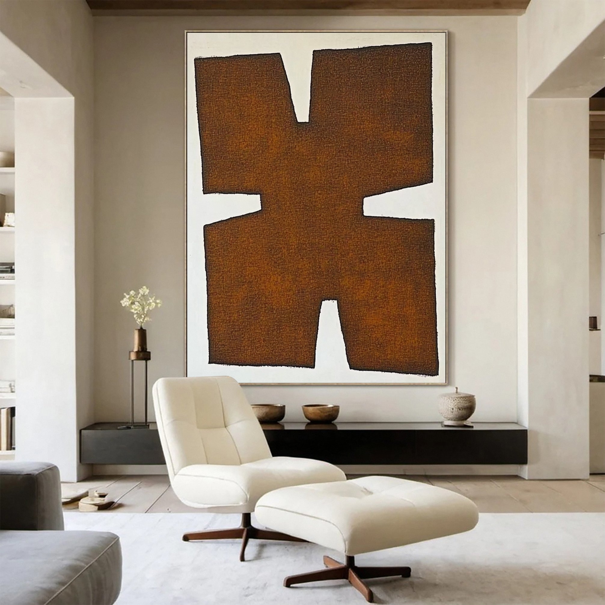 Dynamic Brown and White Geometric Abstract Painting #MM144