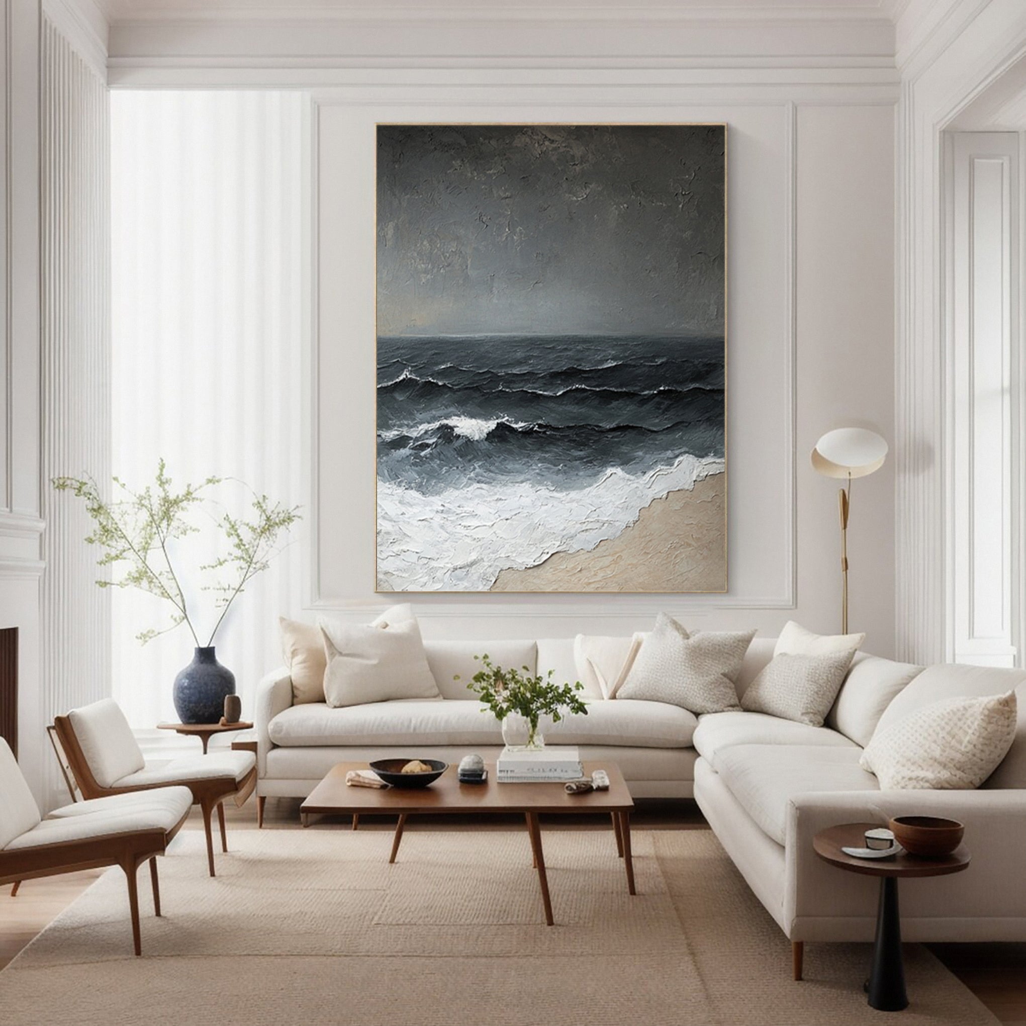 Breaking Waves on a Grey Day: Modern Textured Ocean Art #MM627