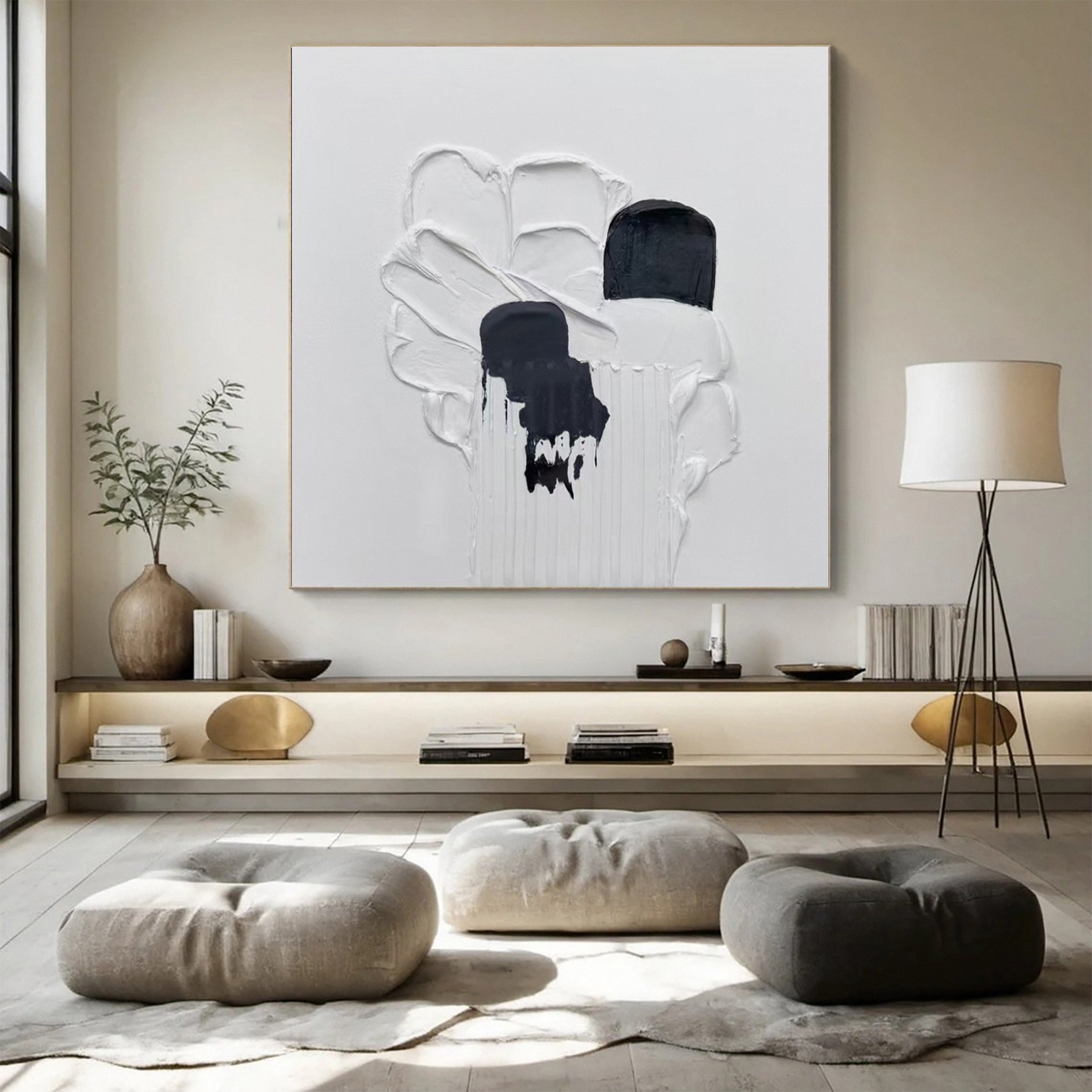 Monochrome Contrast: Textured Art with White and Black Forms #MM614