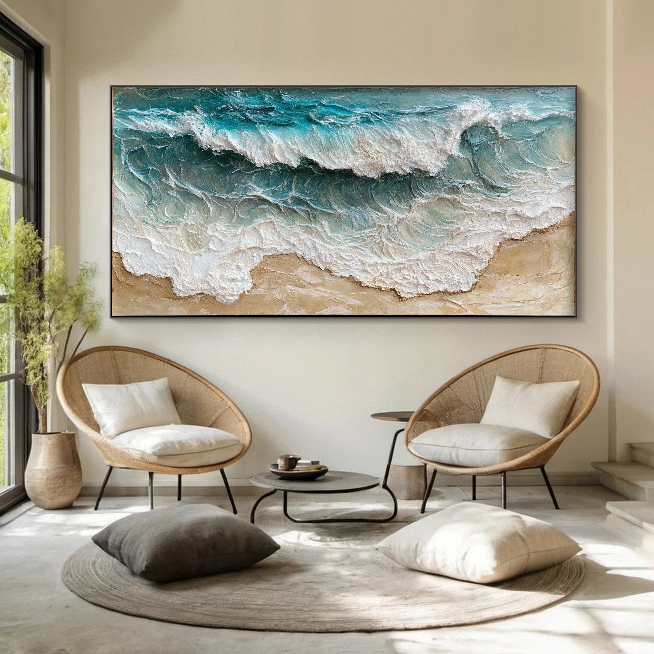 Beach Wave Wall Art Ocean-Inspired Textured Canvas for House #OP024