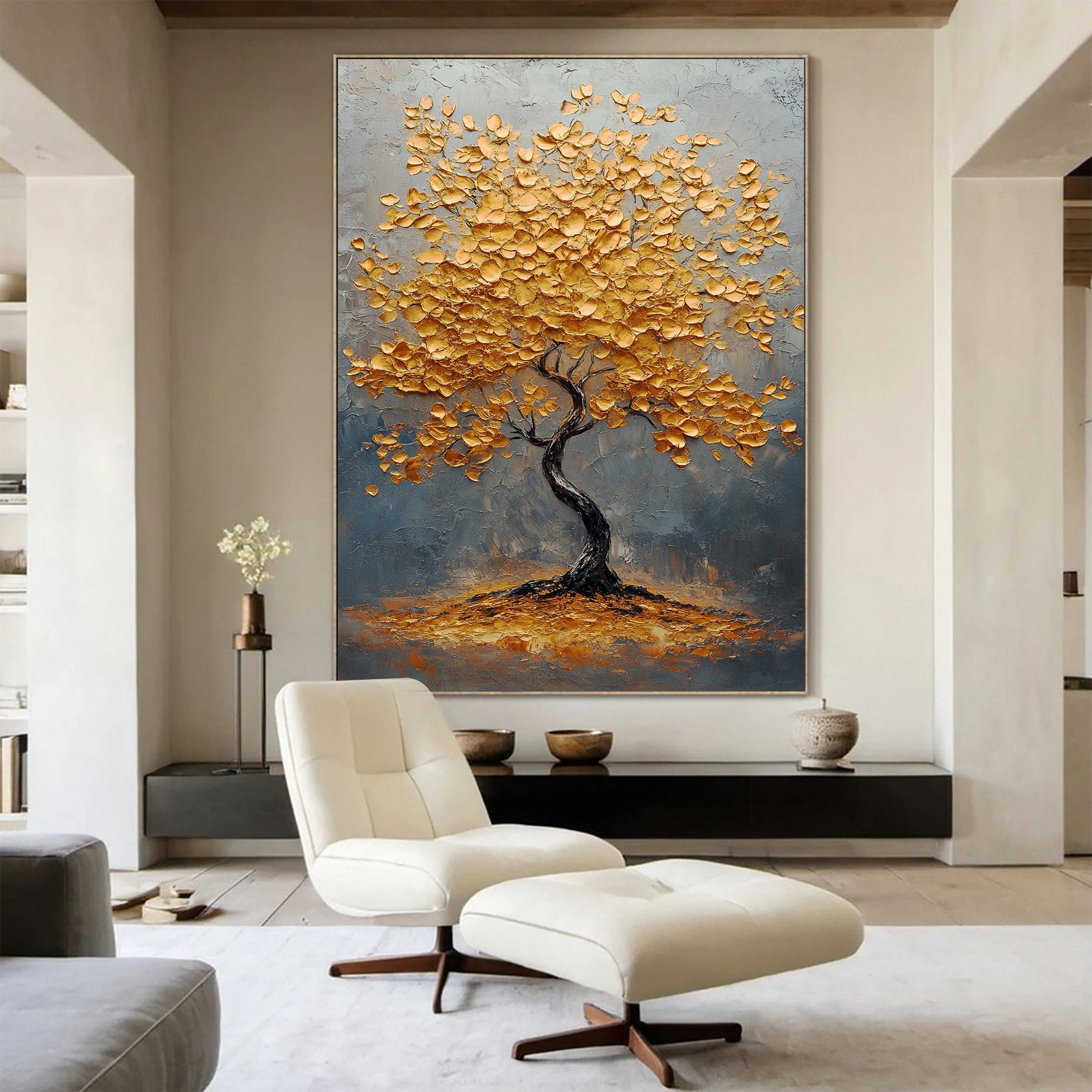 Golden Tree Wall Art Luxury Textured Canvas Painting For House #TP040