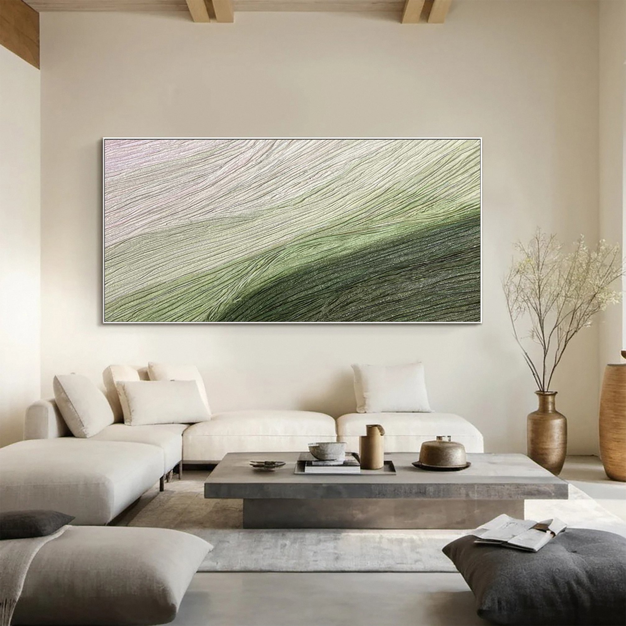 Green Abstract Art with a Textured Horizontal Surface #MM632