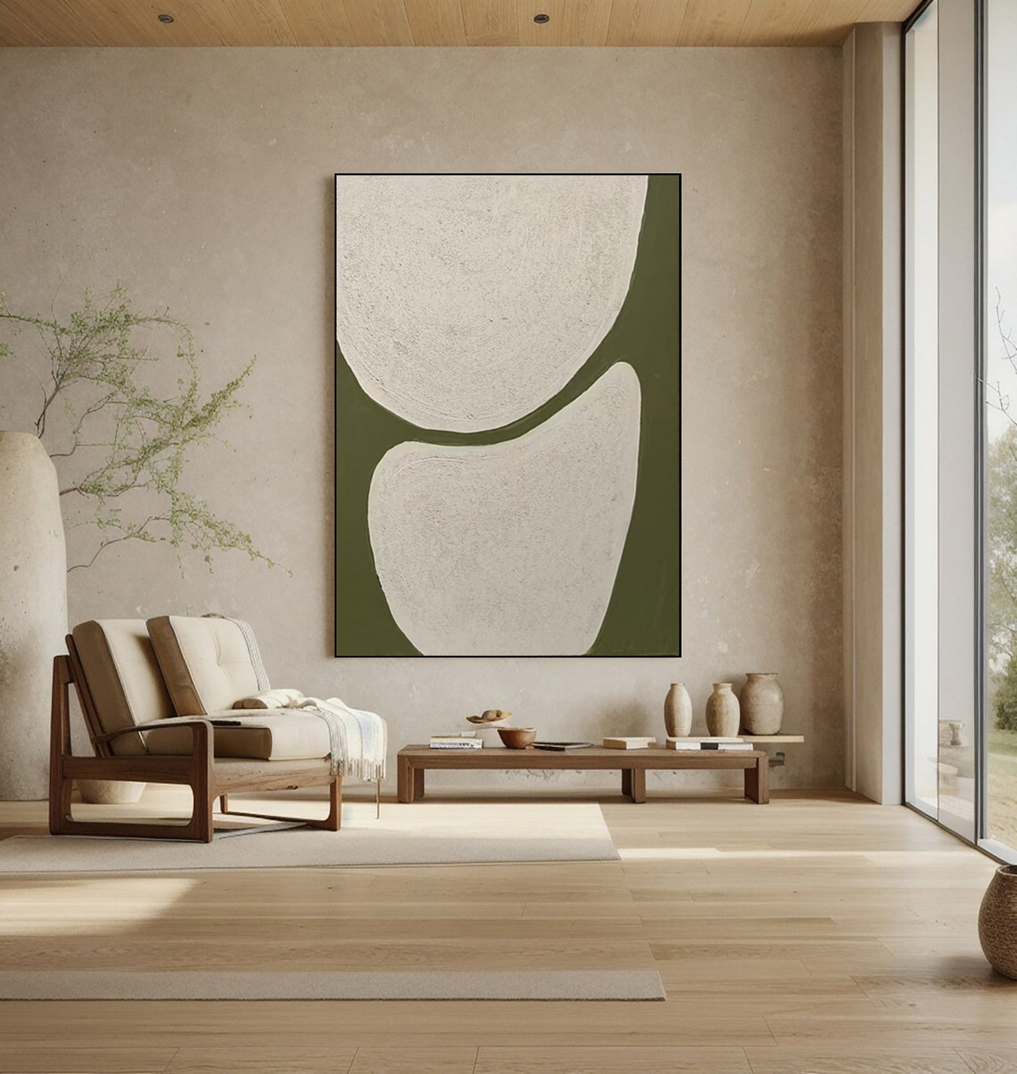 Minimalist Art with Textured Shapes in Olive and White #MM623