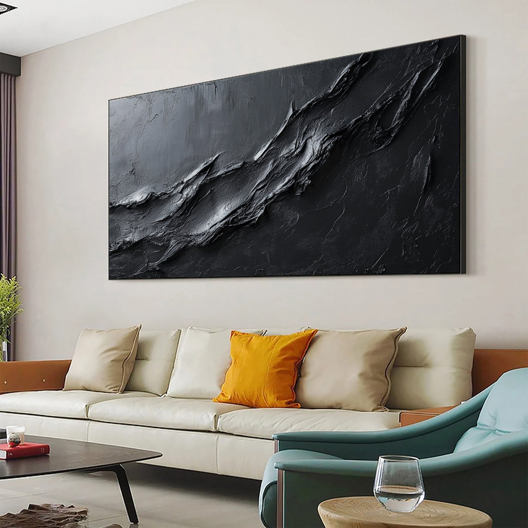 Luxurious Black Textured Artwork Modern Home Accent #MM113