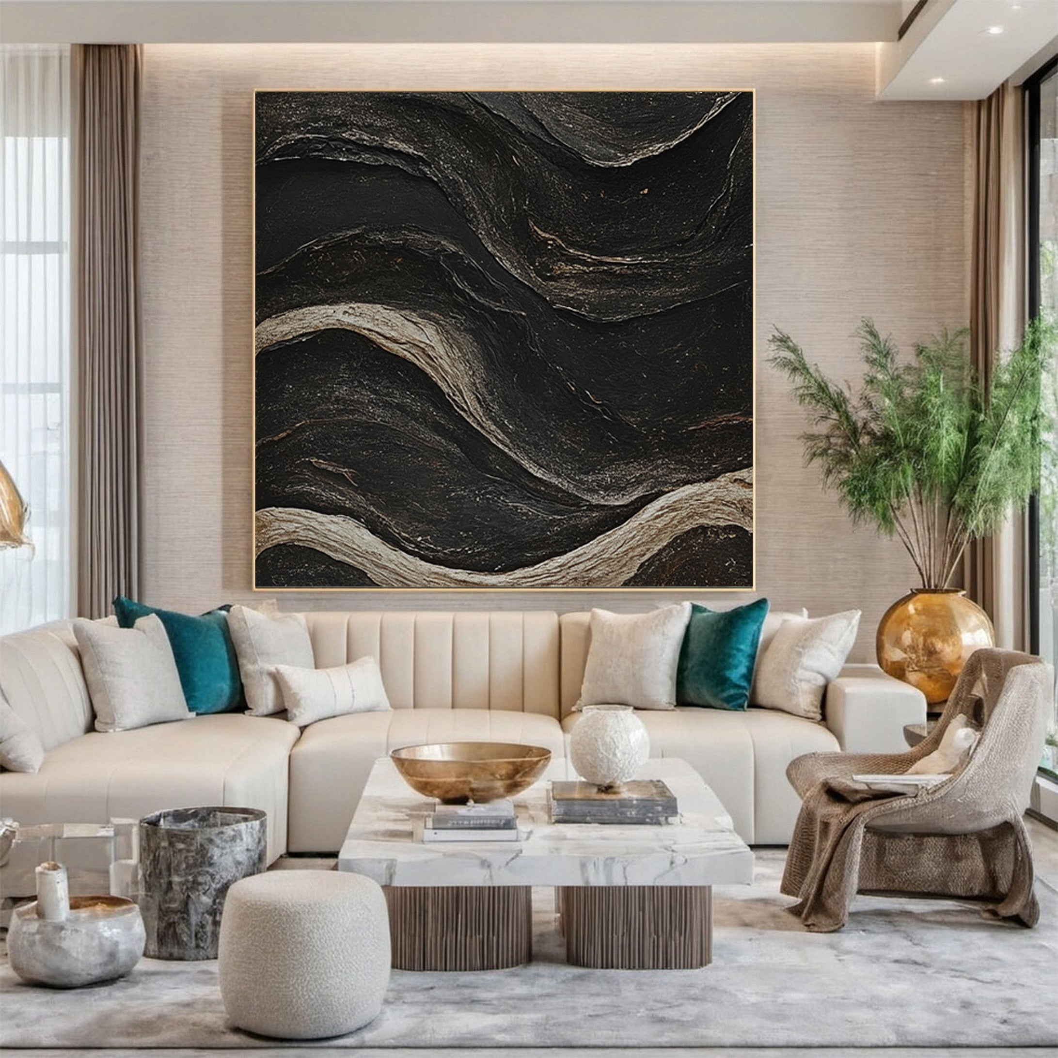 Contemporary Black Abstract Art for Living Room Decor #MM132