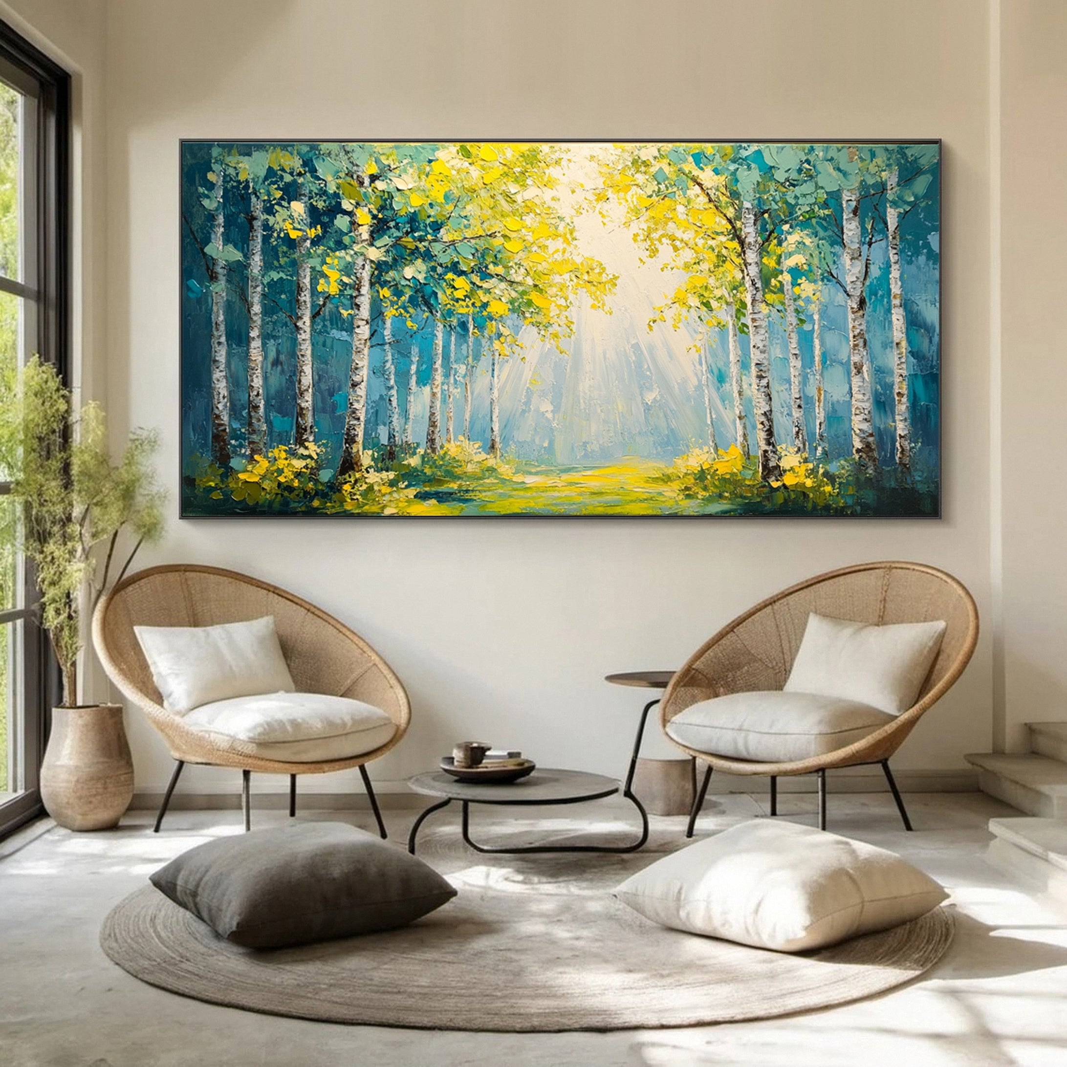 Serene Forest Landscape Wall Art Sunrise Canvas Painting For Home #TP037