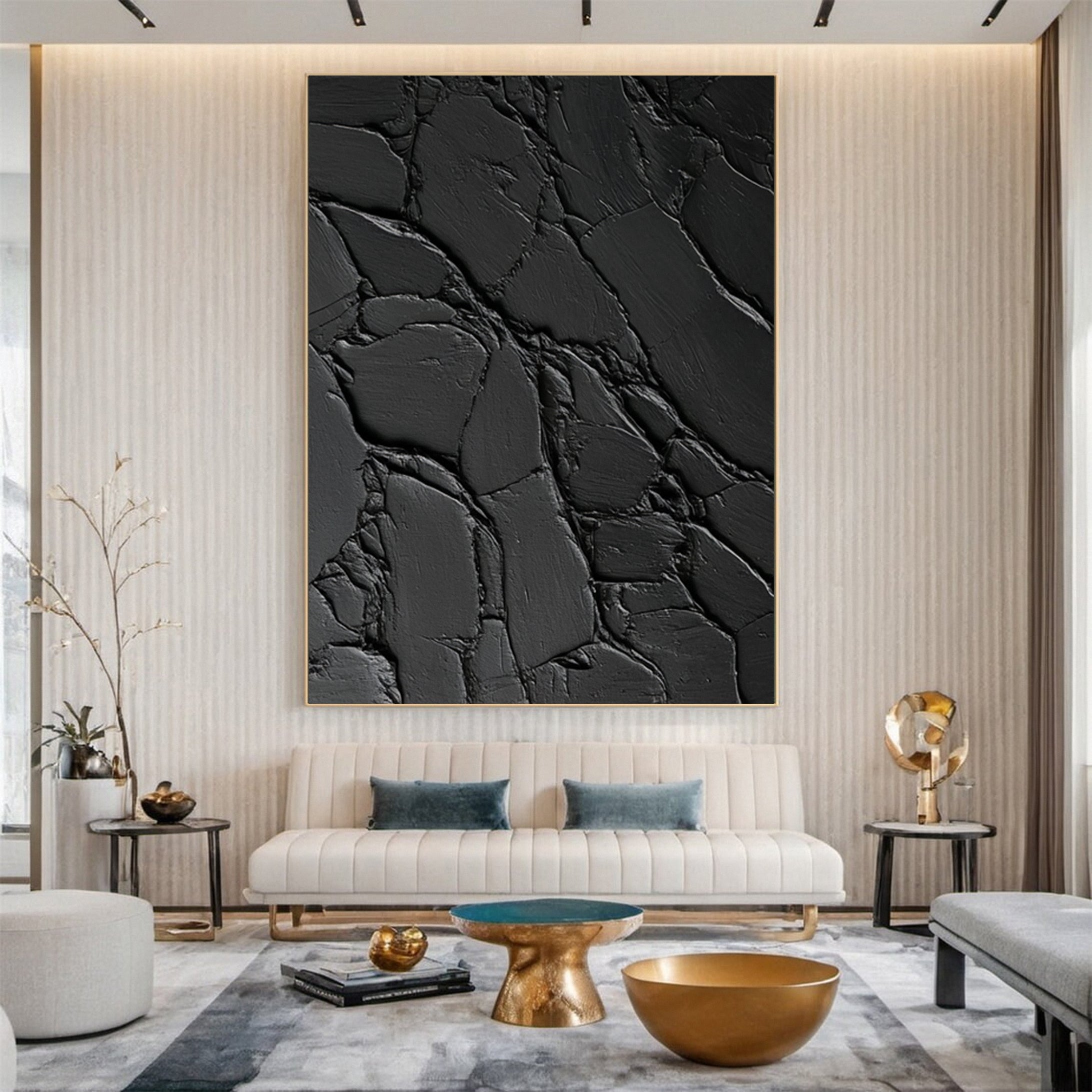 Contemporary Black Canvas Art Minimalist Texture #MM119