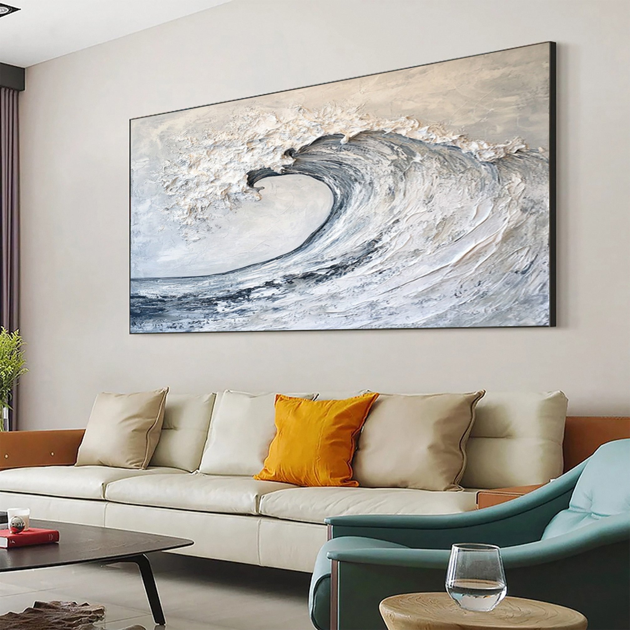 Luxury Ocean Wave Art Neutral Textured Canvas Decor #OP025