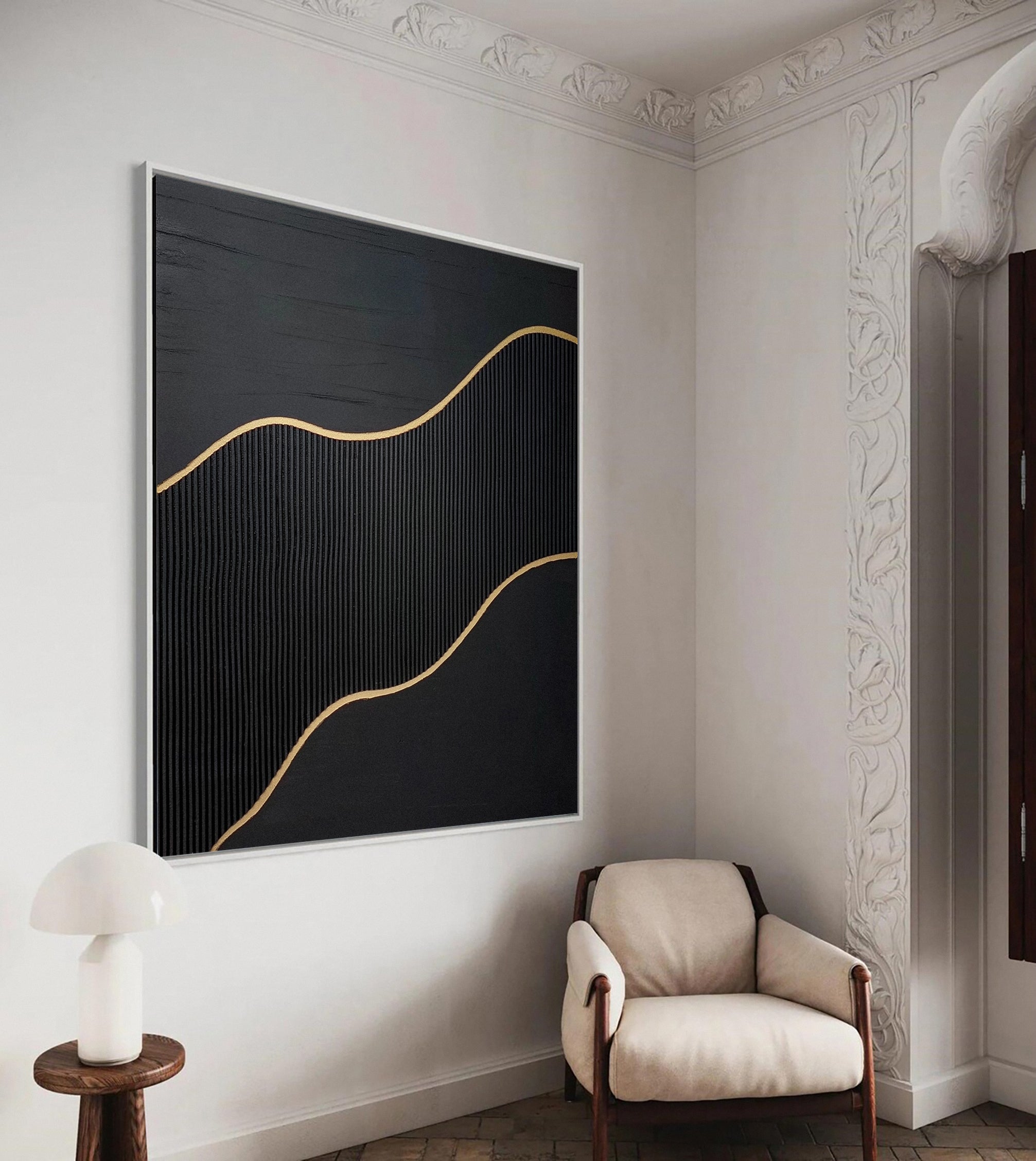 Black & Gold Minimalist Wall Art Modern Abstract Design #MM125