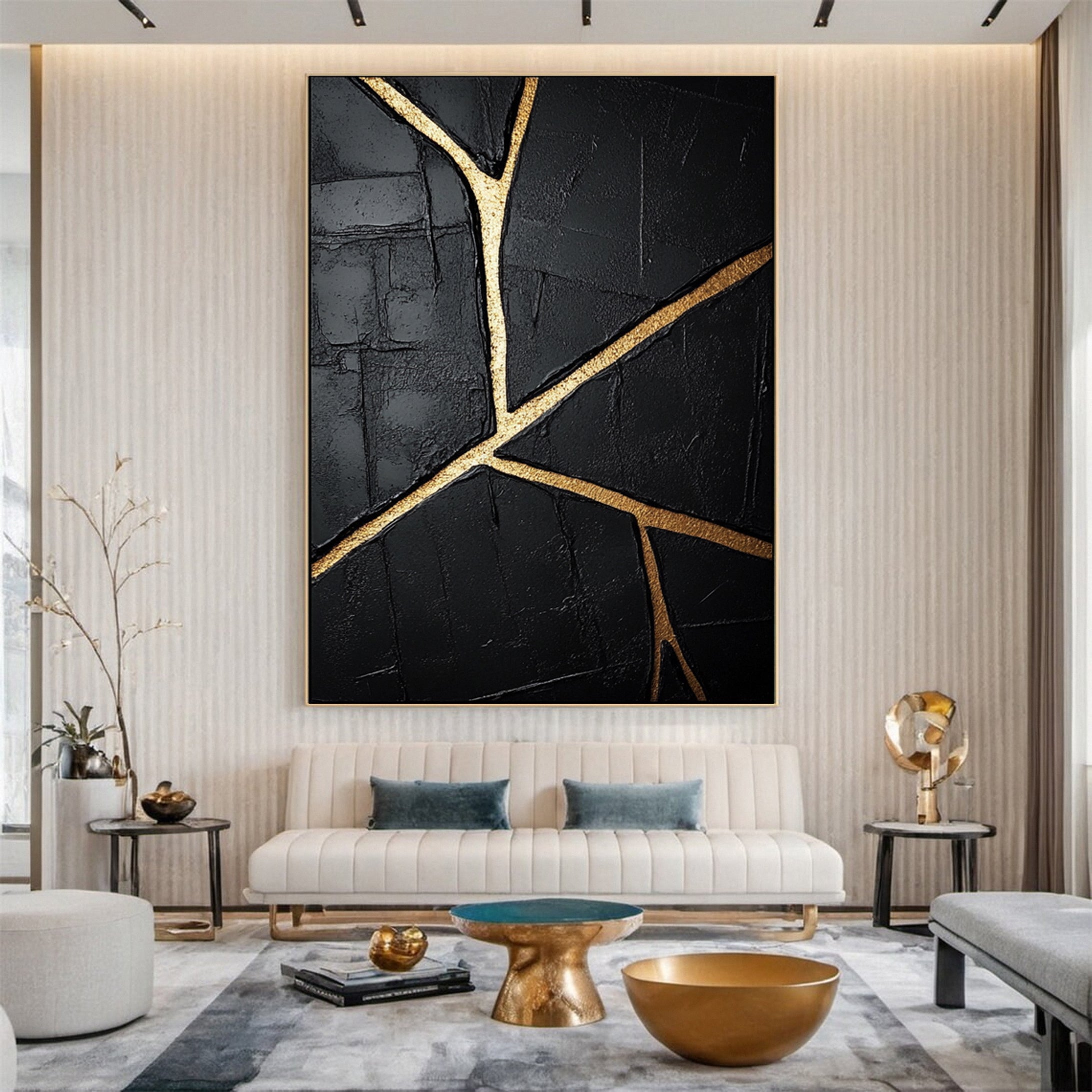 Gold Streaked Black Abstract Canvas