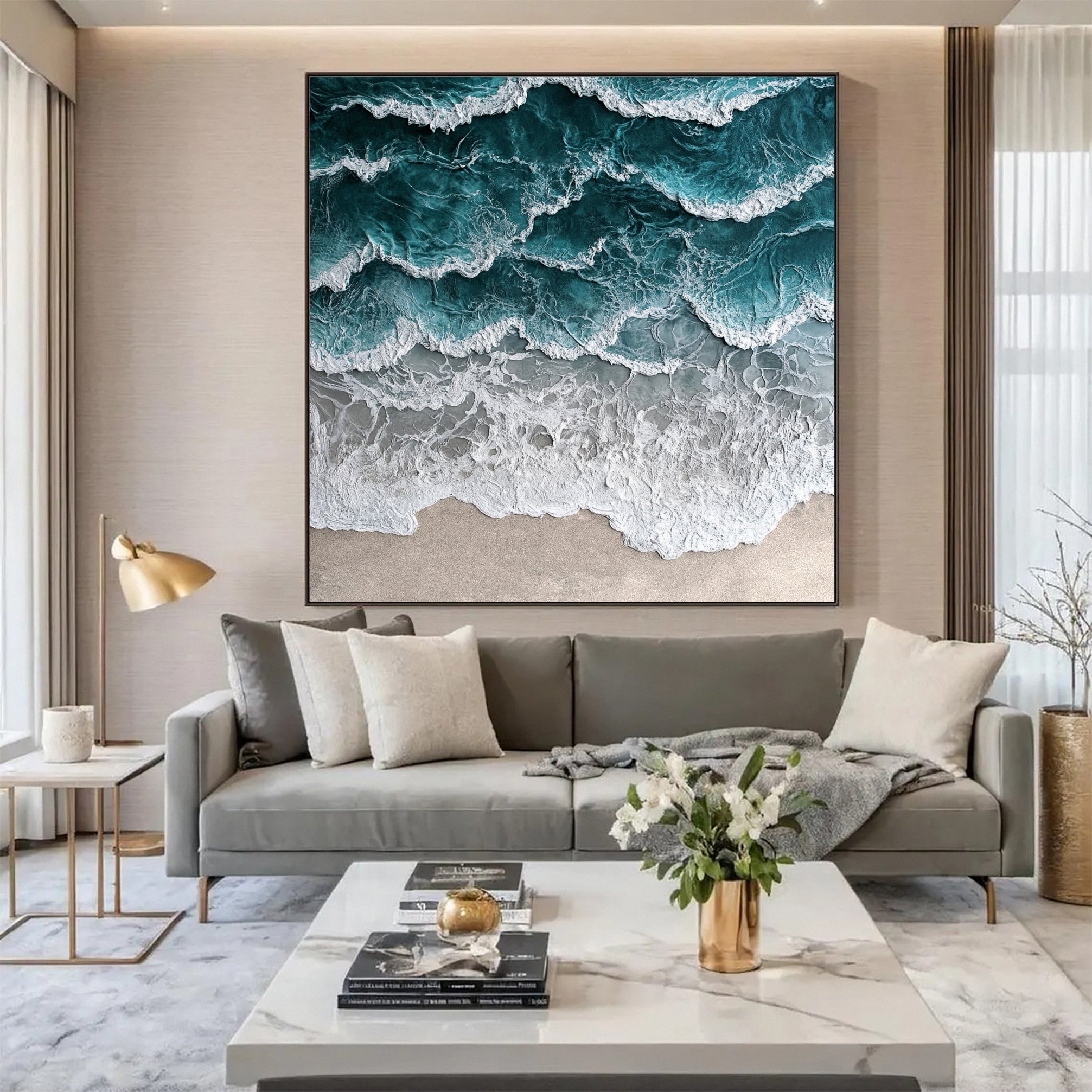 Large Abstract Ocean Wave Canvas Teal Beach Coastal Wall Art #OP010