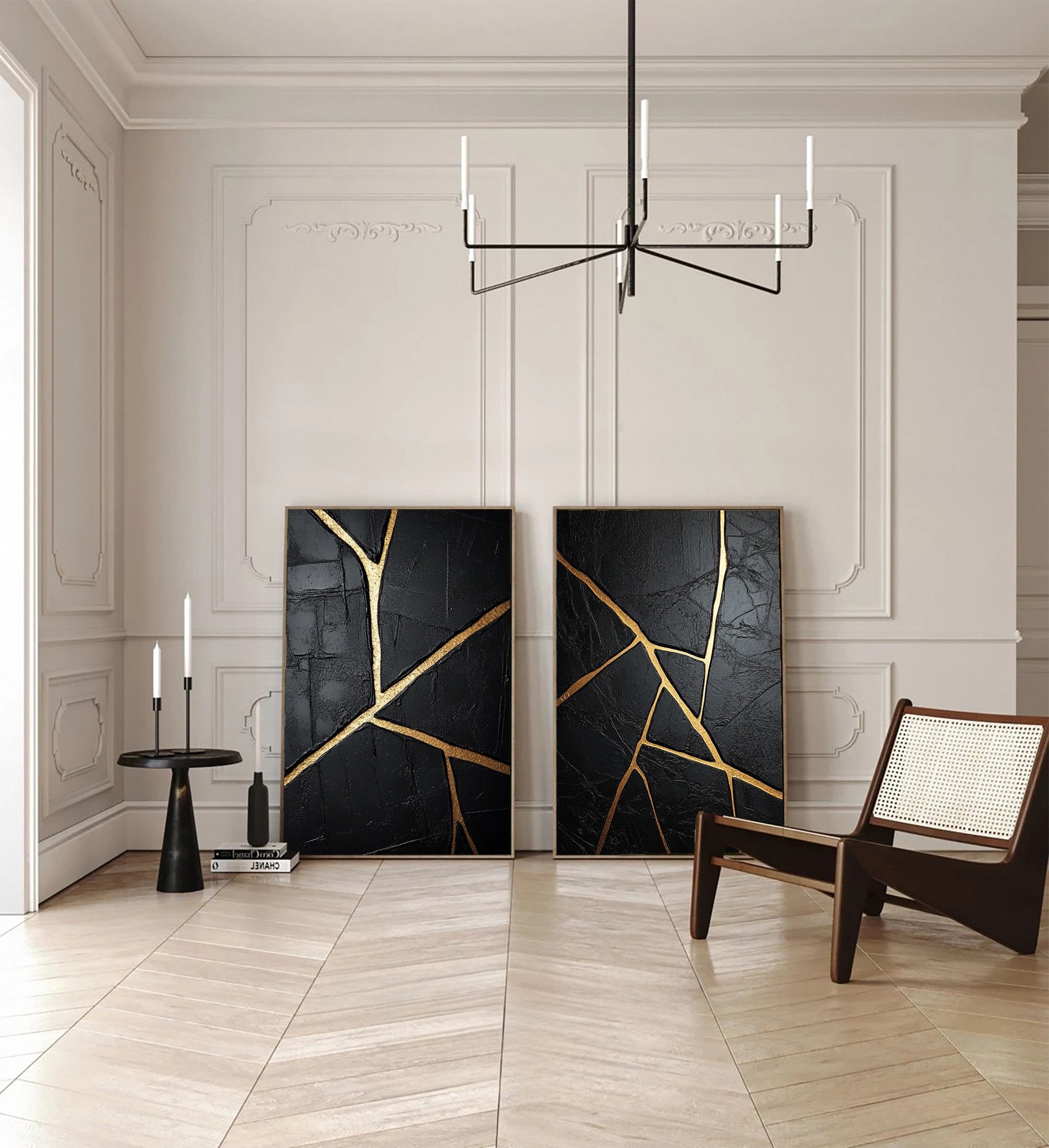 Chic Black and Gold Abstract Wall Art Set for Stylish Homes #MMS052