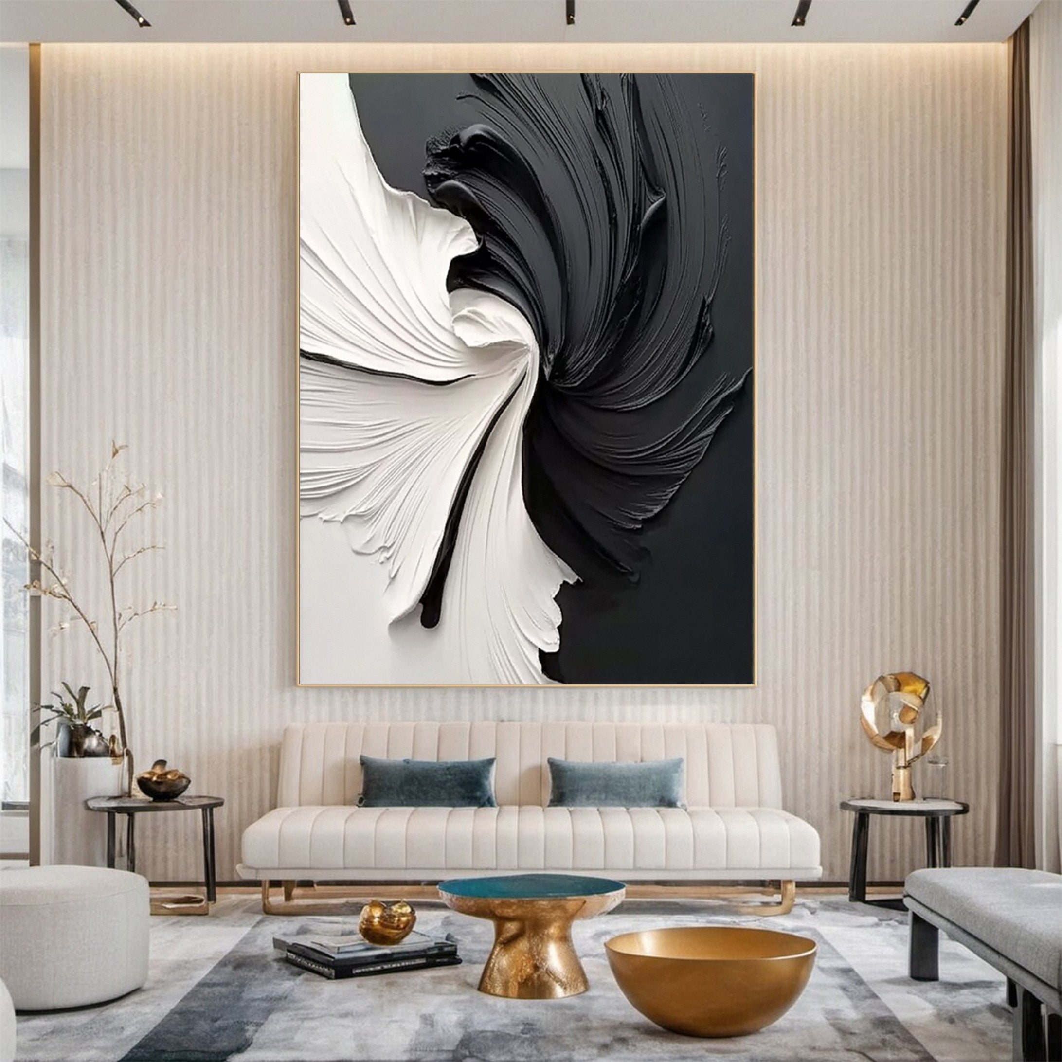 Oversized Black and White Textured Art