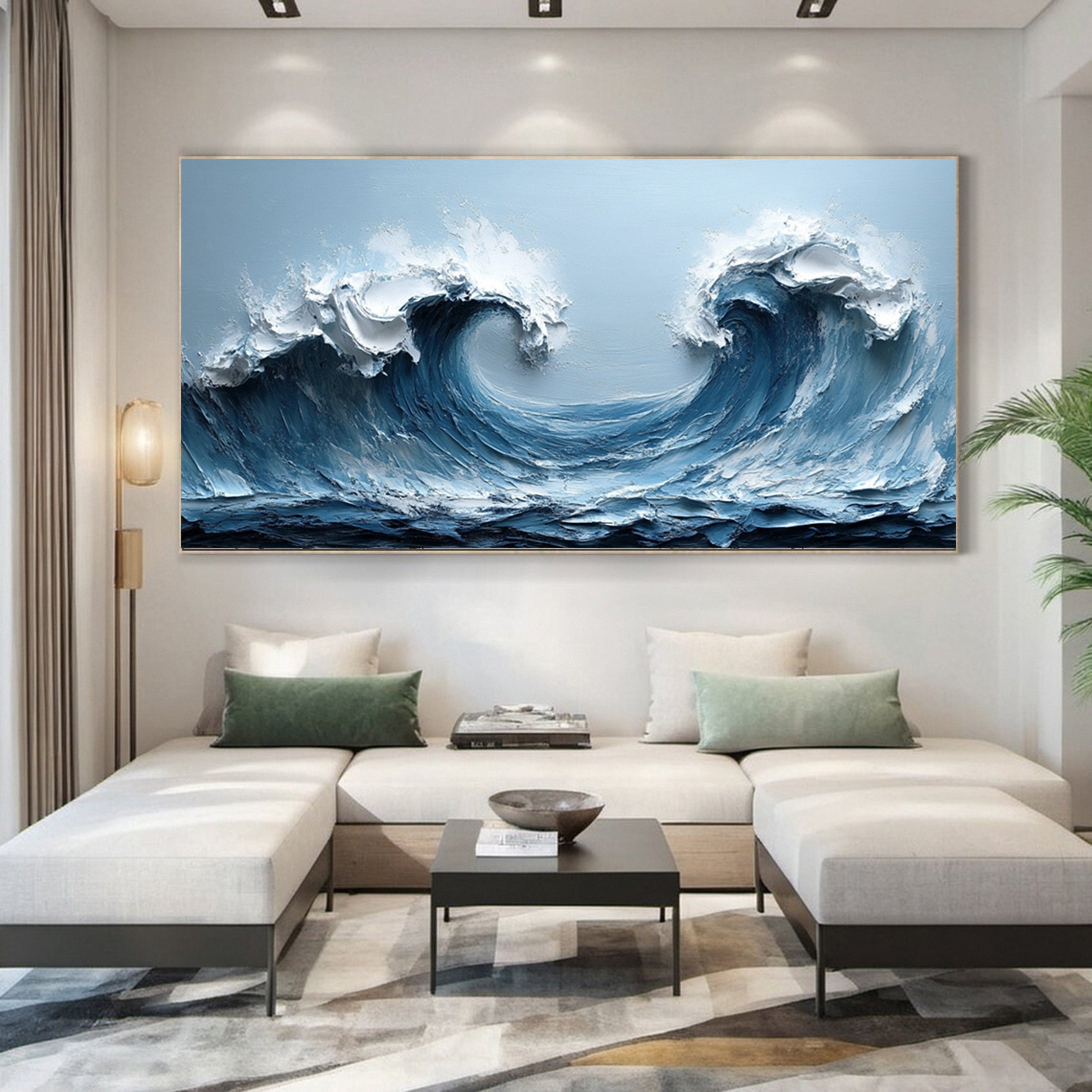 Serene Ocean Wave Art for Modern Living Rooms #OP018