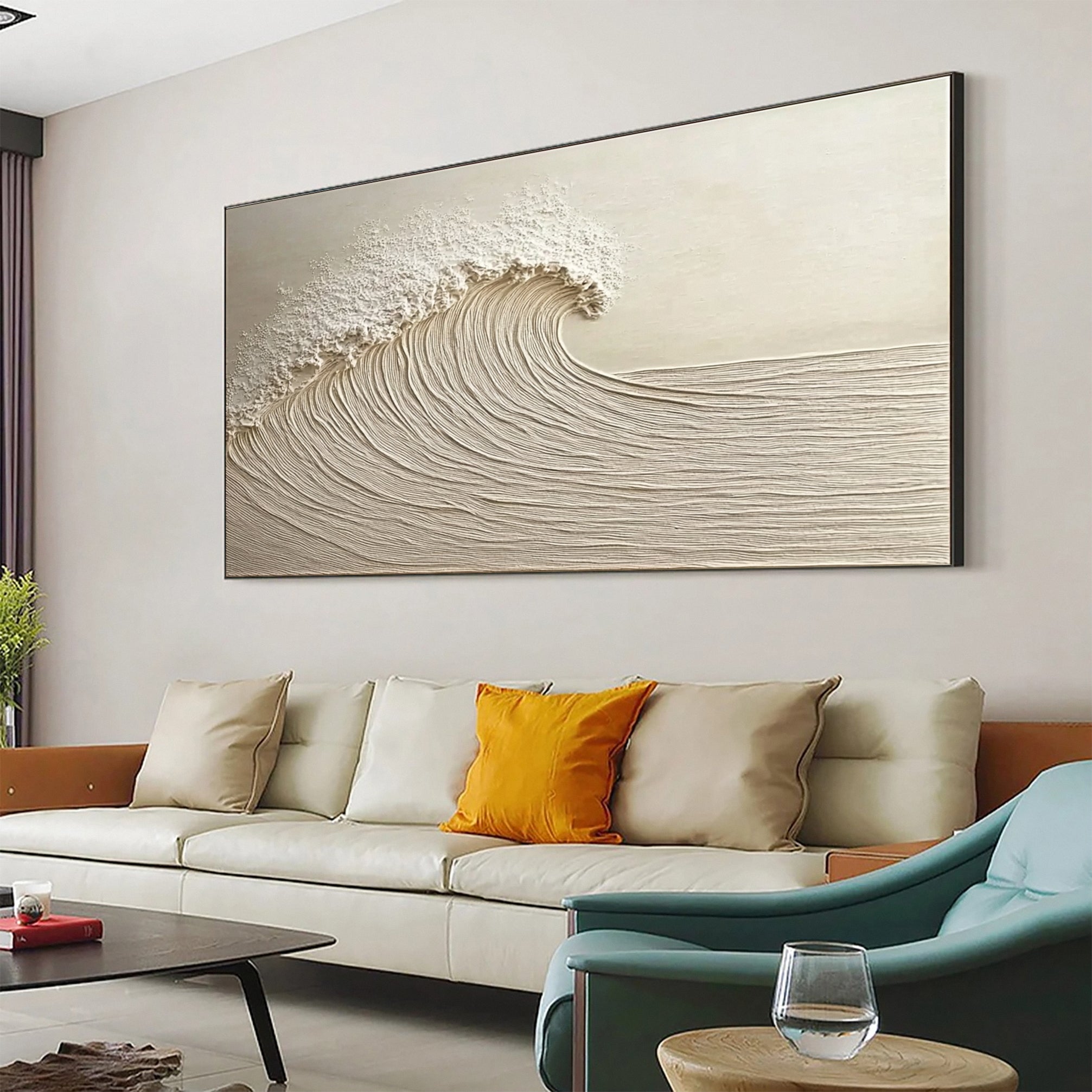 Textured Neutral Wave Canvas Abstract Coastal Wall Art for Home #OP048