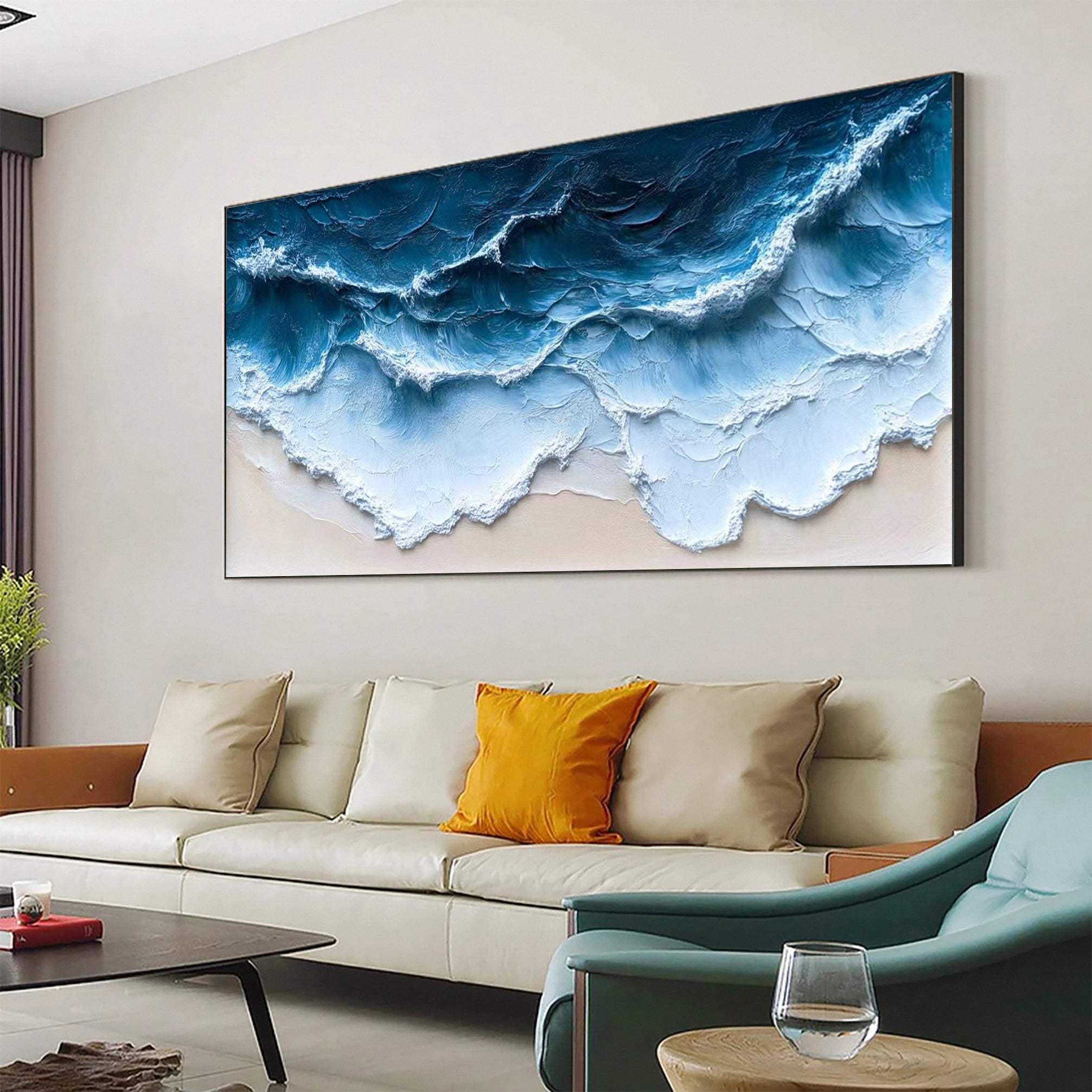 Large Textured Ocean Wave Canvas Modern Coastal Wall Art #OP013